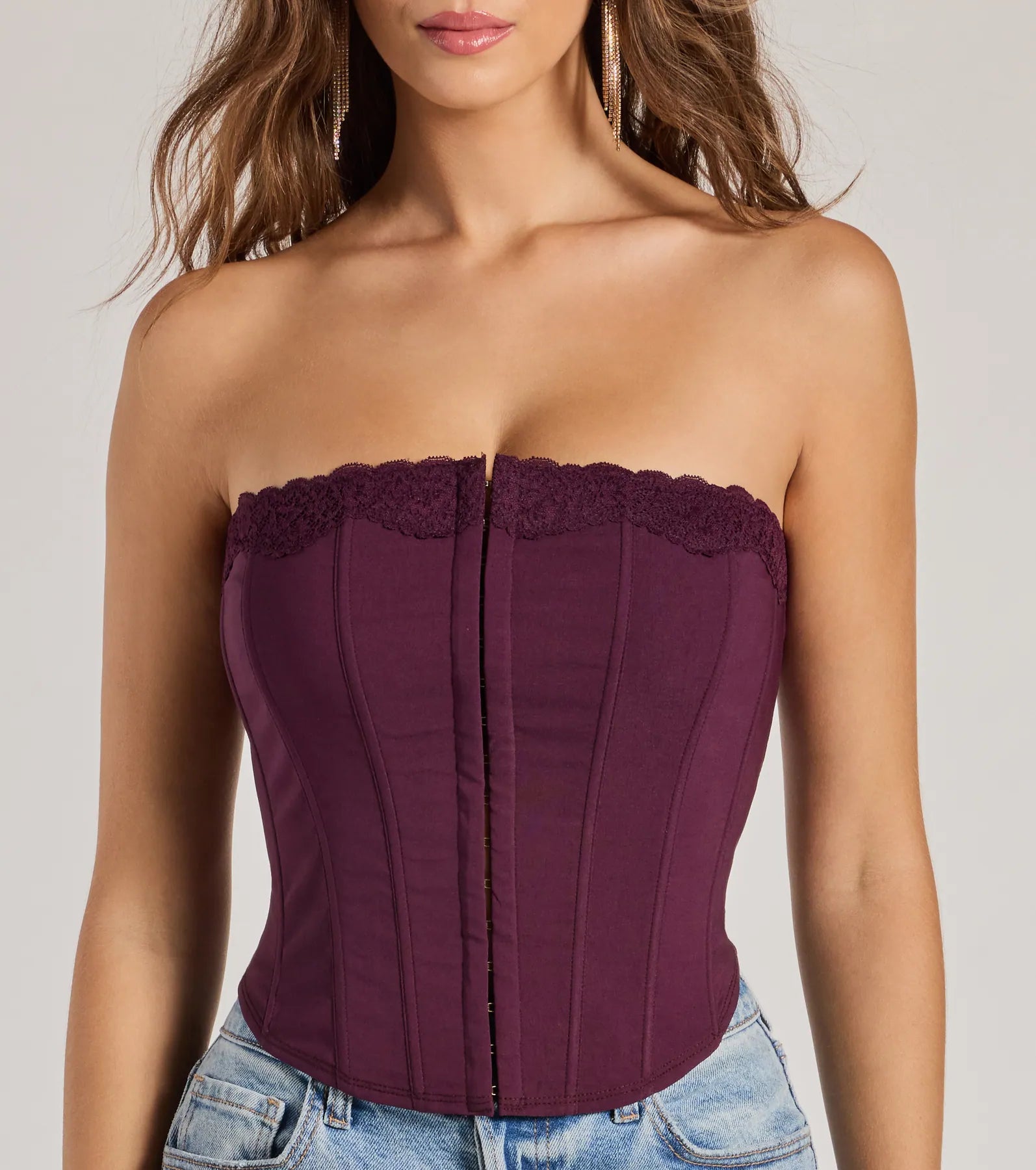 Chic And Snatched Strapless Lace Trim Corset Top