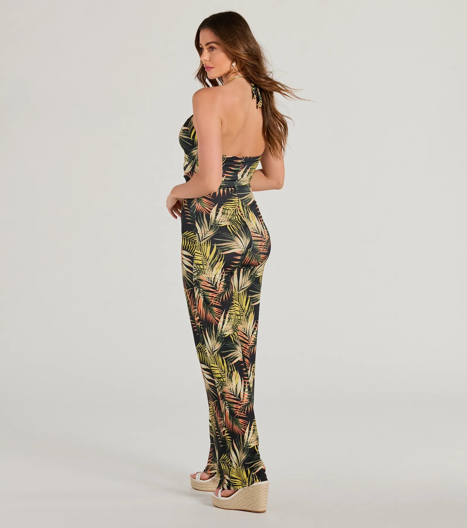 Tropical Cutie Halter Cutout Wide-Leg Jumpsuit