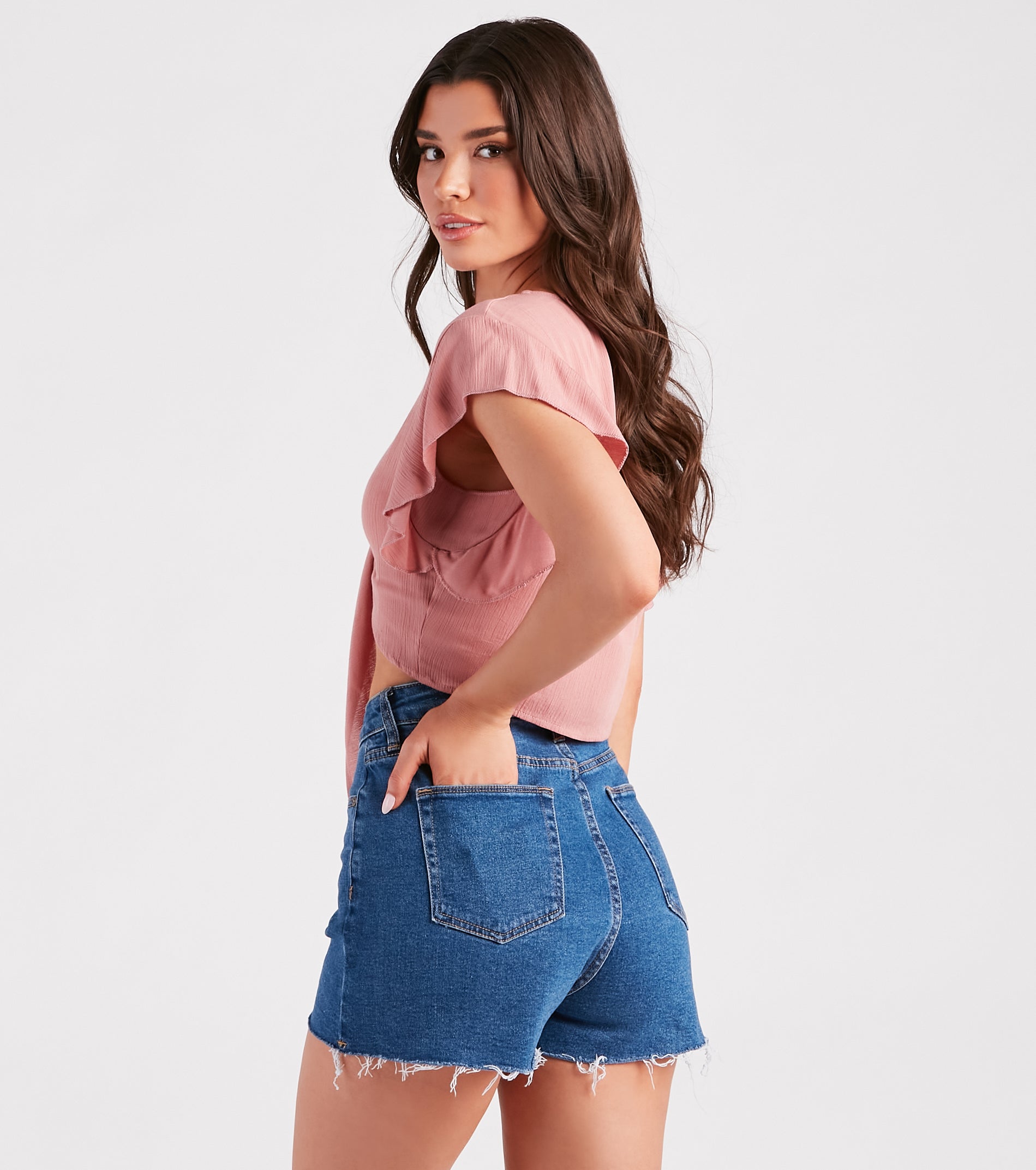 Feeling Fluttered Tie-Front Crop Top