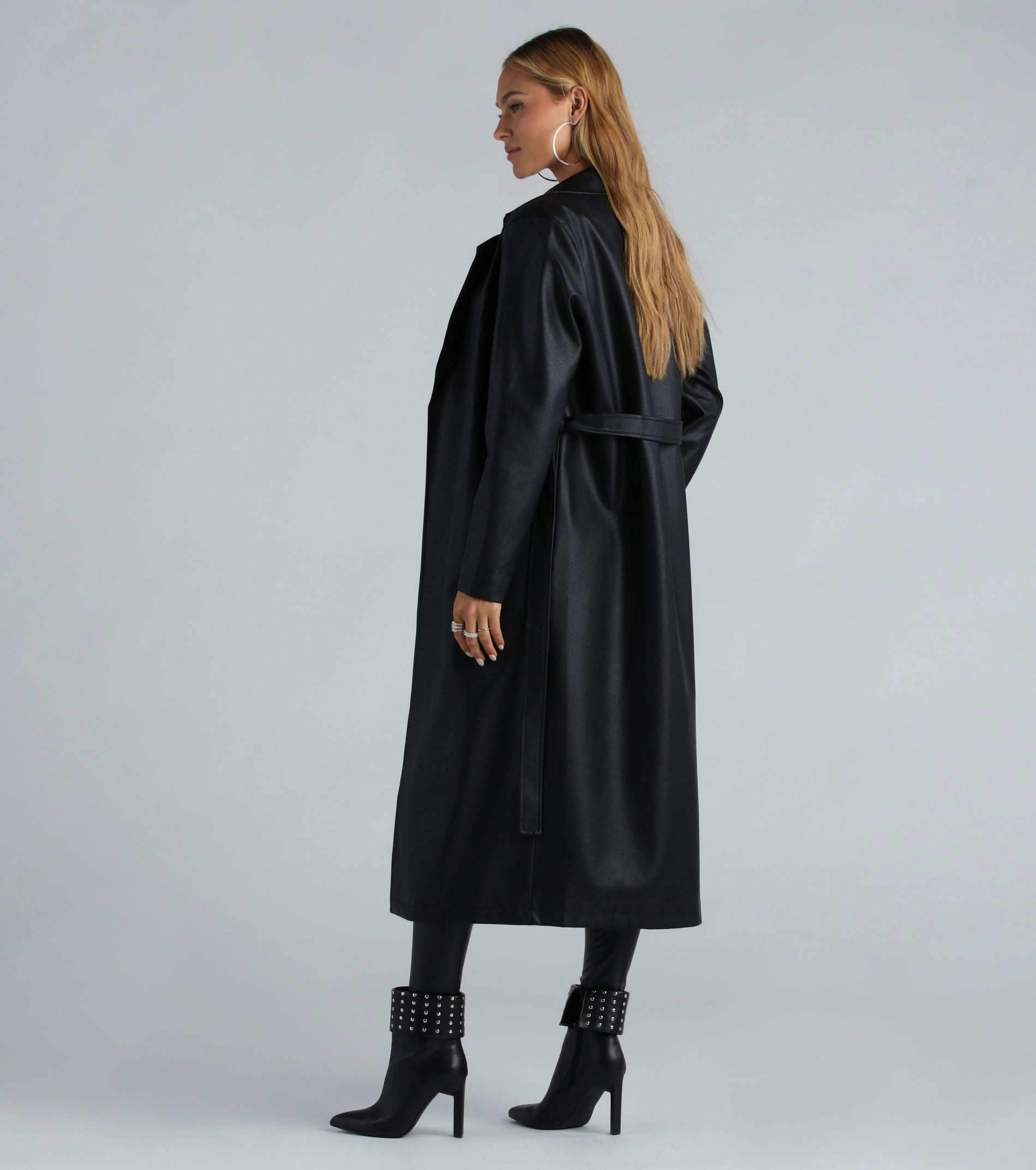 City Living Faux Leather Belted Trench Coat