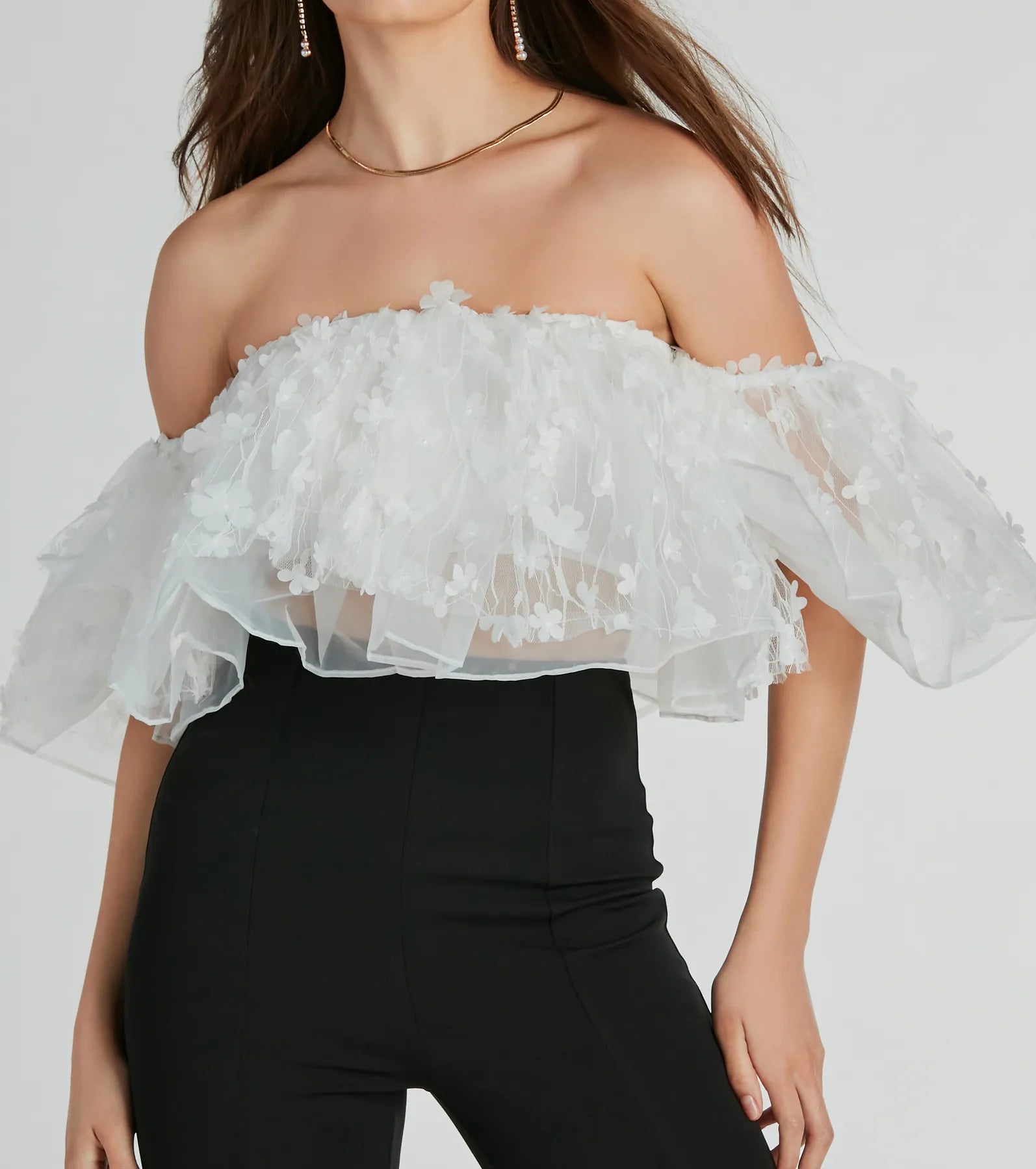 Rise And Bloom Off-The-Shoulder Floral Crop Top