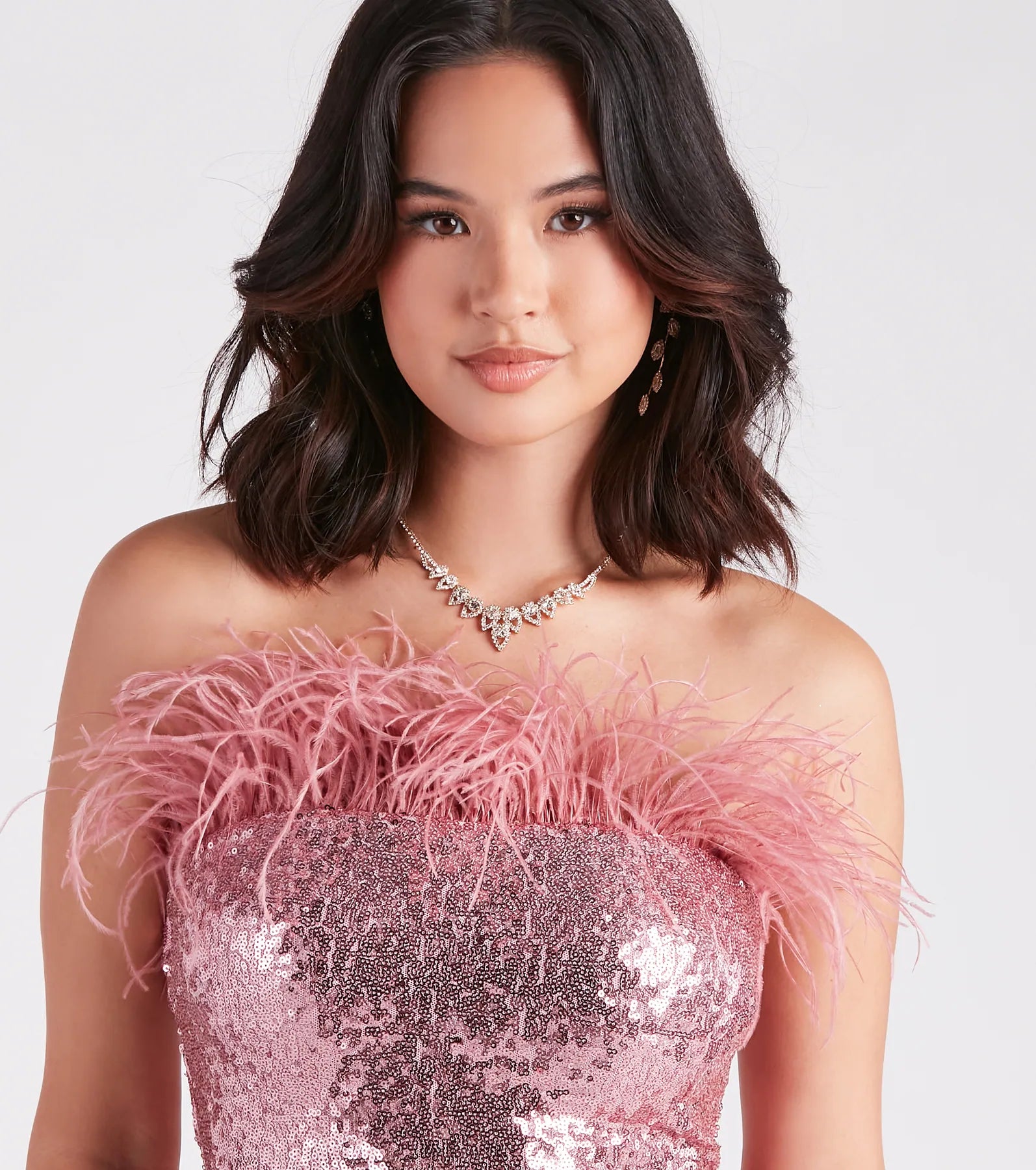 Marlin Formal Sequin Feather Midi Dress