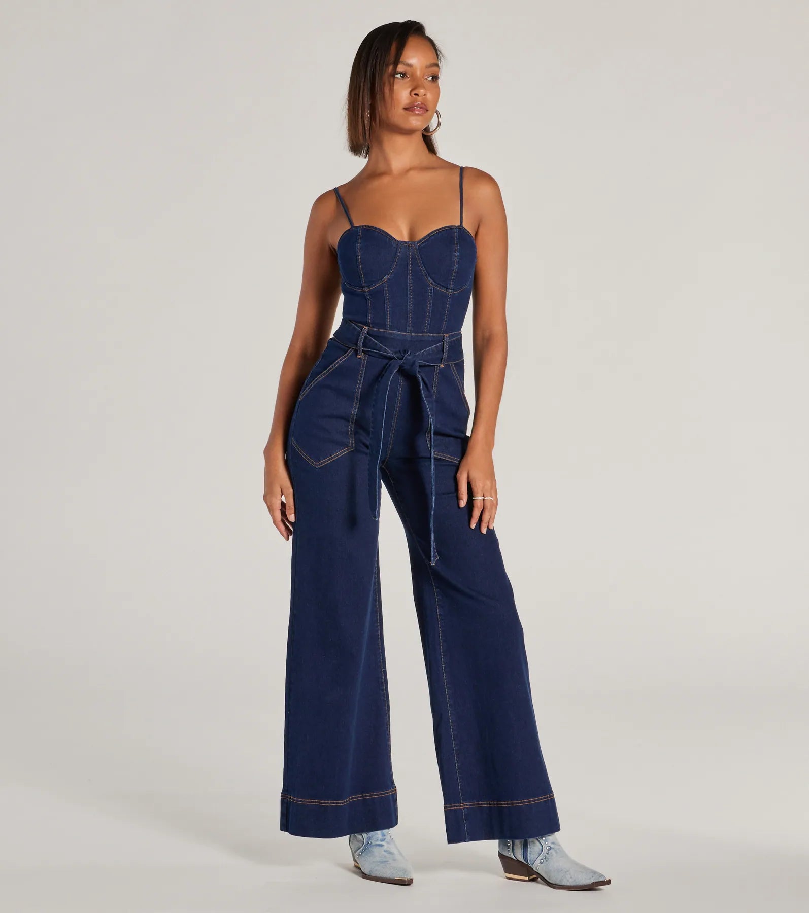 New Era Sweetheart Flare Denim Jumpsuit