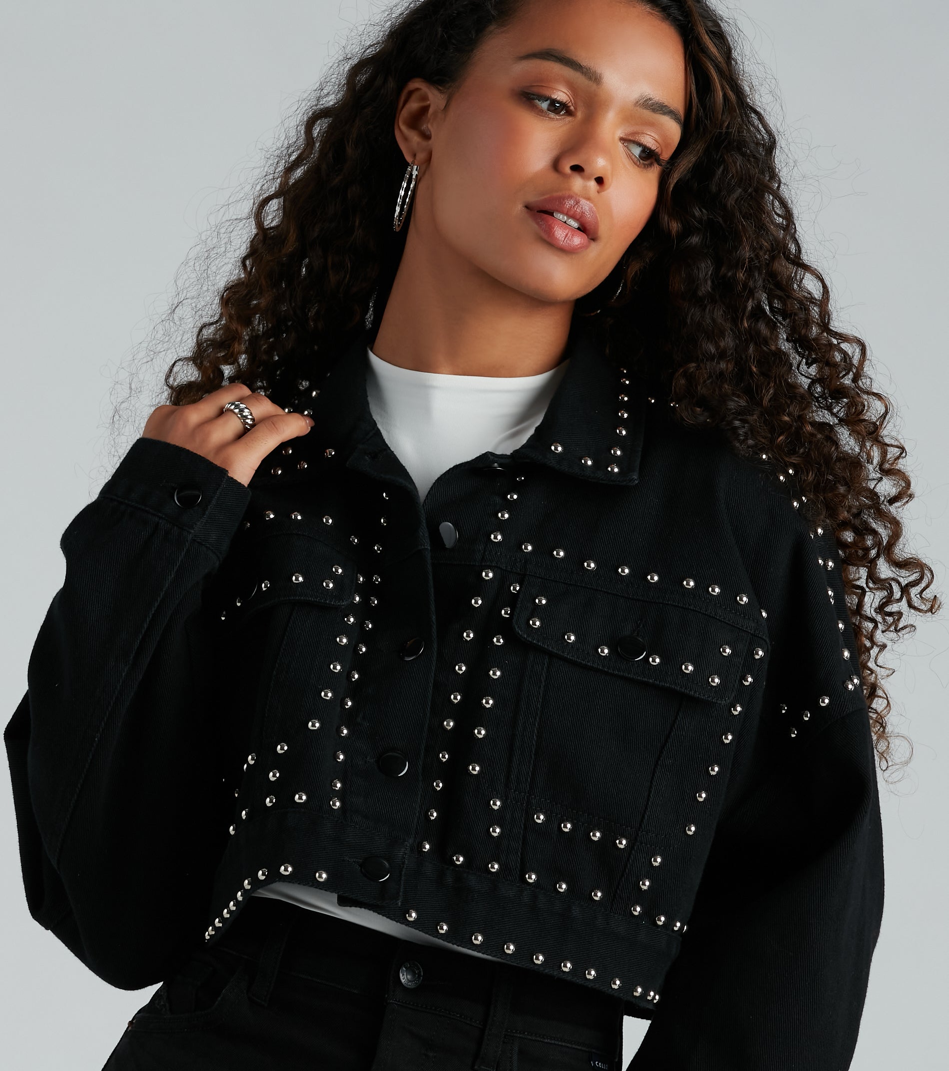 Tell Me About It Stud Denim Crop Jacket