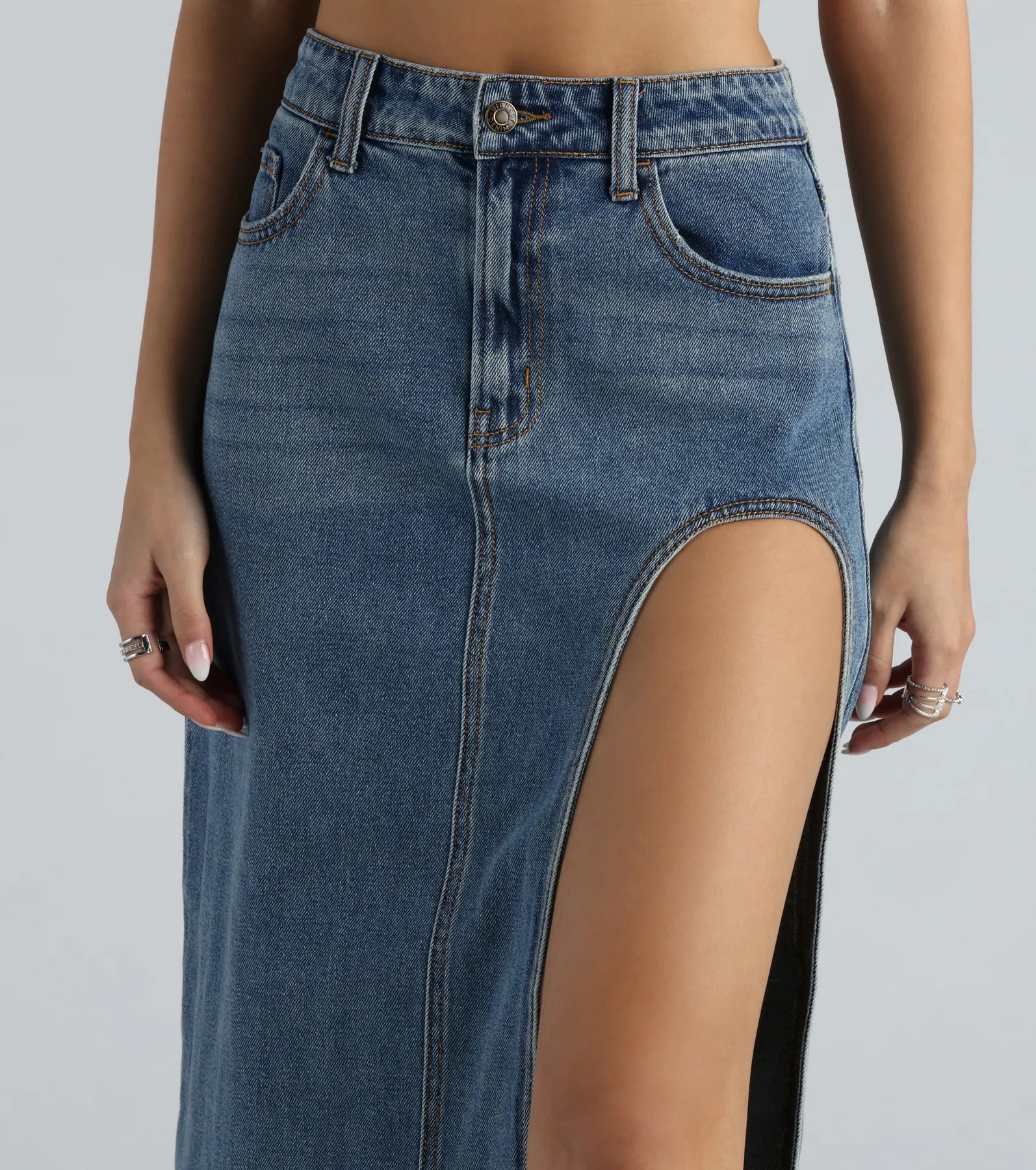 Sound The Alarm High Slit Denim Maxi Skirt