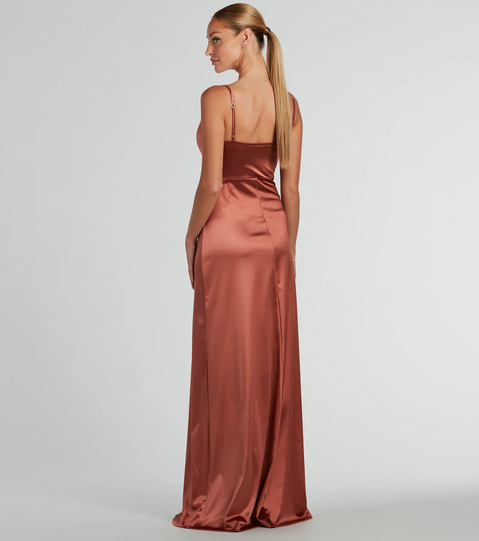 Ellie Cowl Neck A-Line Long Satin Formal Dress