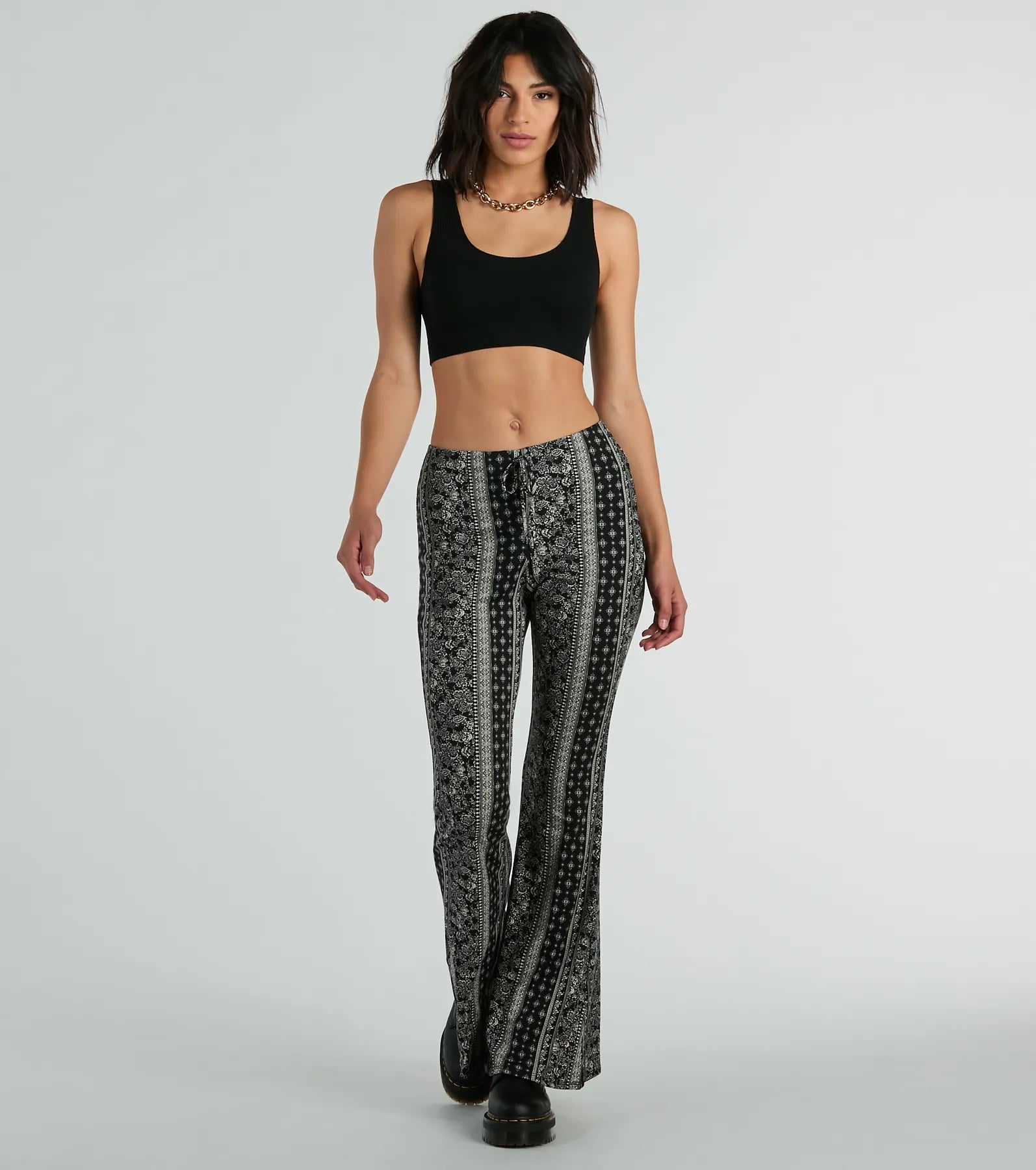 To The Sky Boho V-Waist Tie Flare Pants