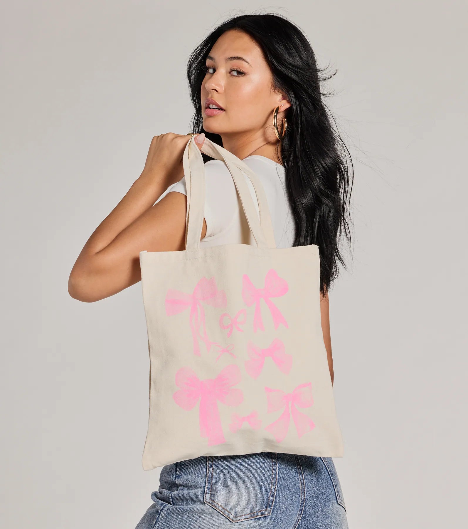 Adorable Effect Bow Canvas Tote Bag