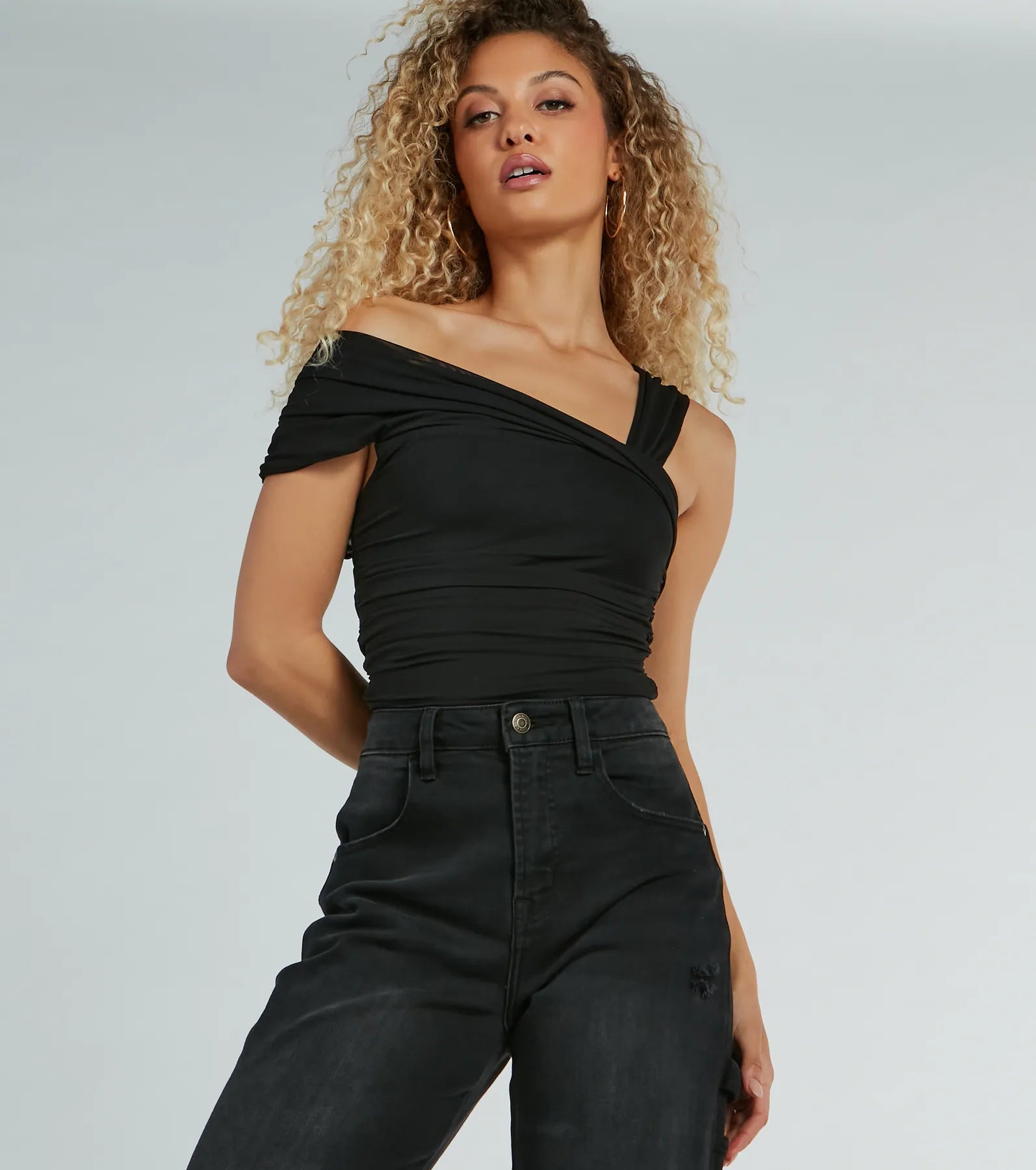 Cool Girl Status Off-The-Shoulder Mesh Bodysuit