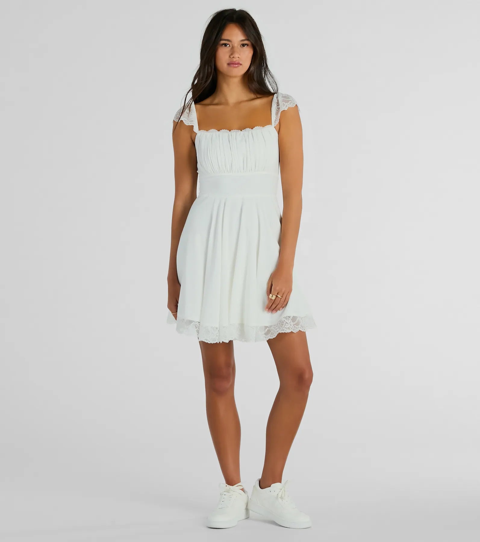 Darling Delight Sleeveless Lace Trim Skater Dress