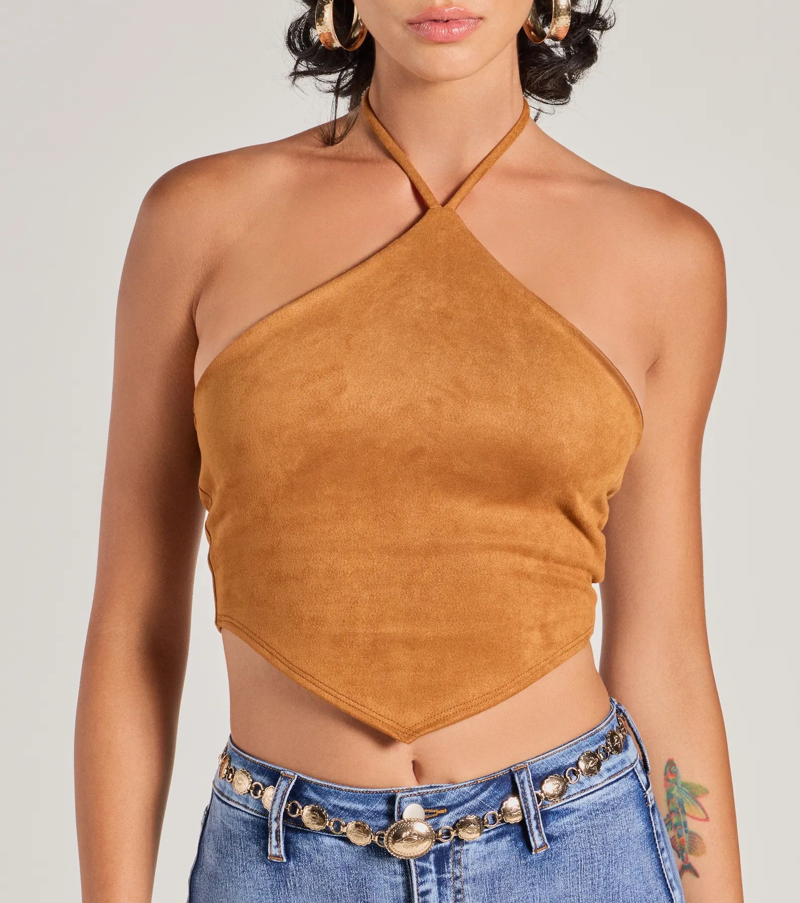 Western Trend Hanky Hem Halter Crop Top