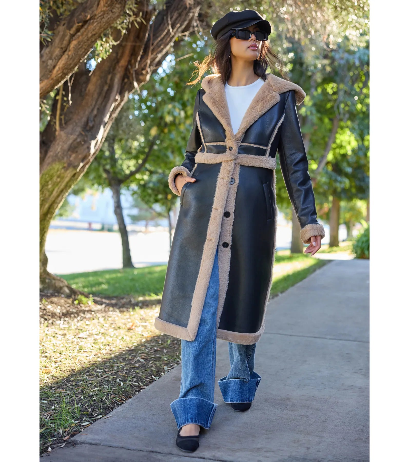 Runway Ready Convertible Faux Leather Trench Coat