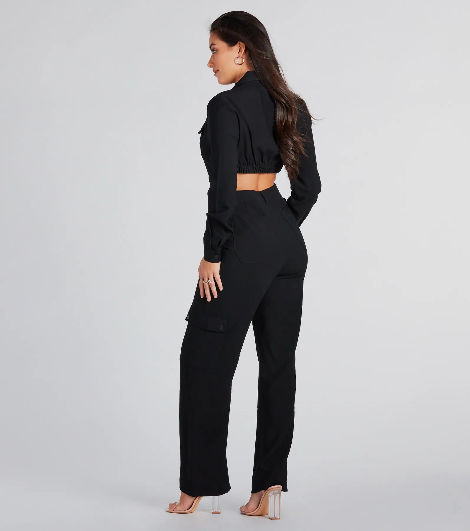 Open To Fun Long Sleeve Backless Jumpsuit