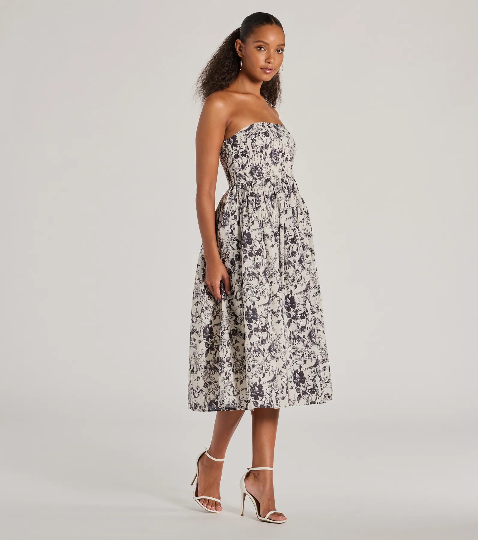 Into The Floral Forest Strapless A-Line Midi Dress