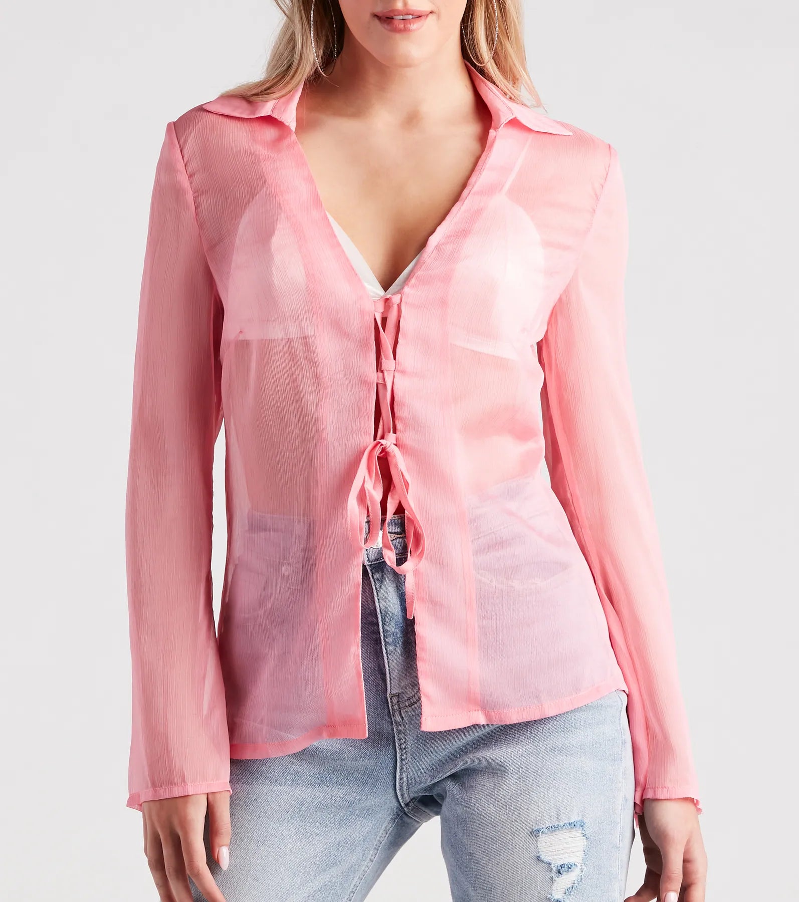 Fashionably Late Chiffon Lattice Top