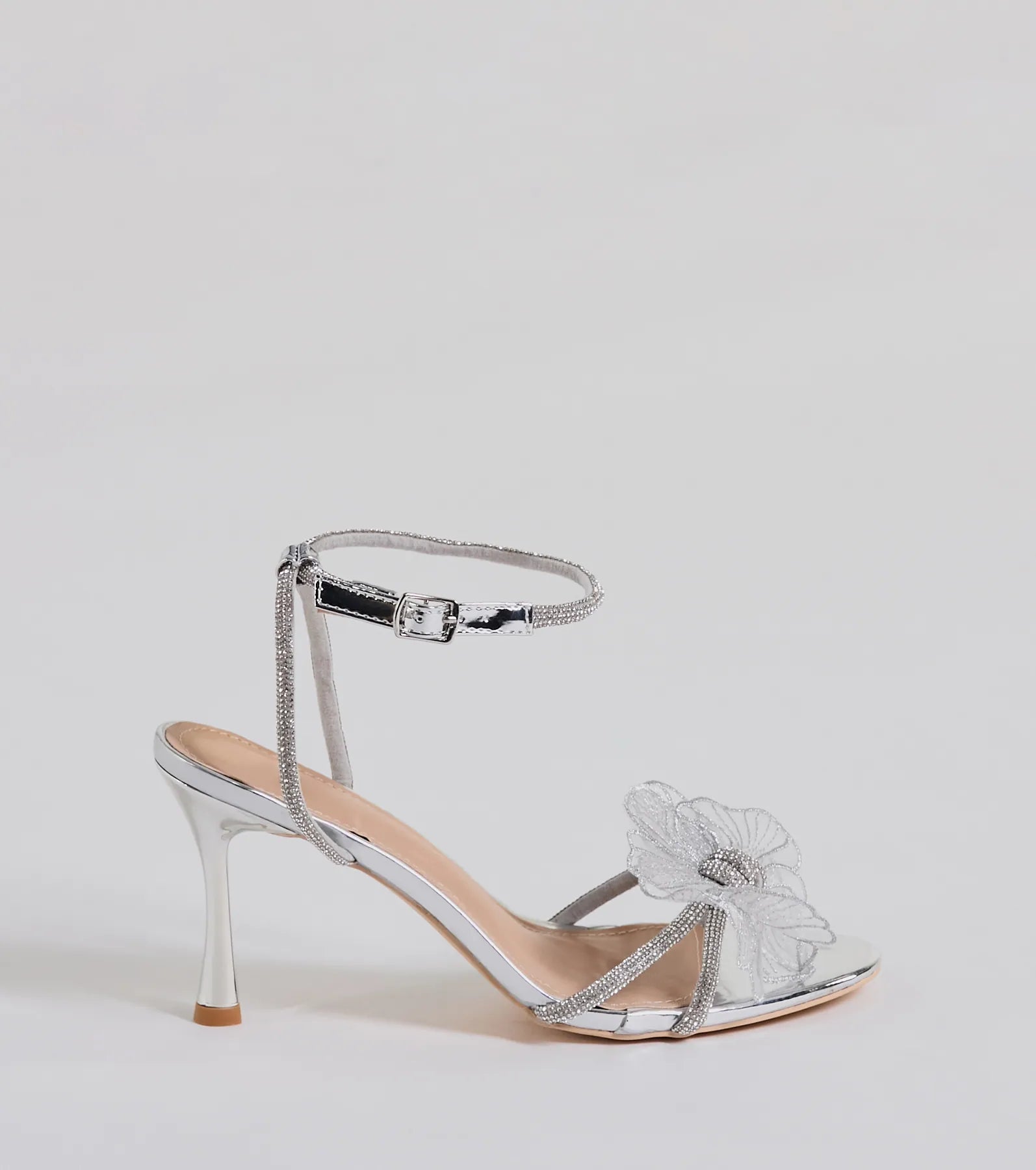 Glam Enchantment Organza Flower Metallic Heels