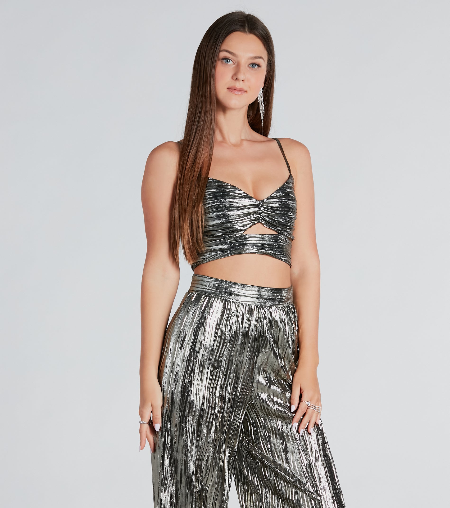 Dare To Impress Metallic Plisse Crop Top