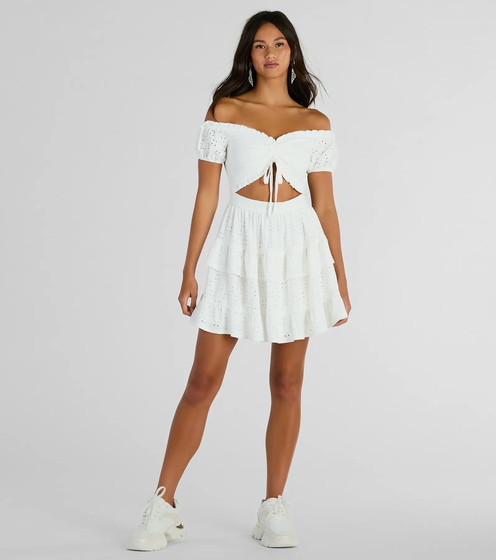 Catch A Cutie Short Sleeve Cutout Eyelet Skater Dress