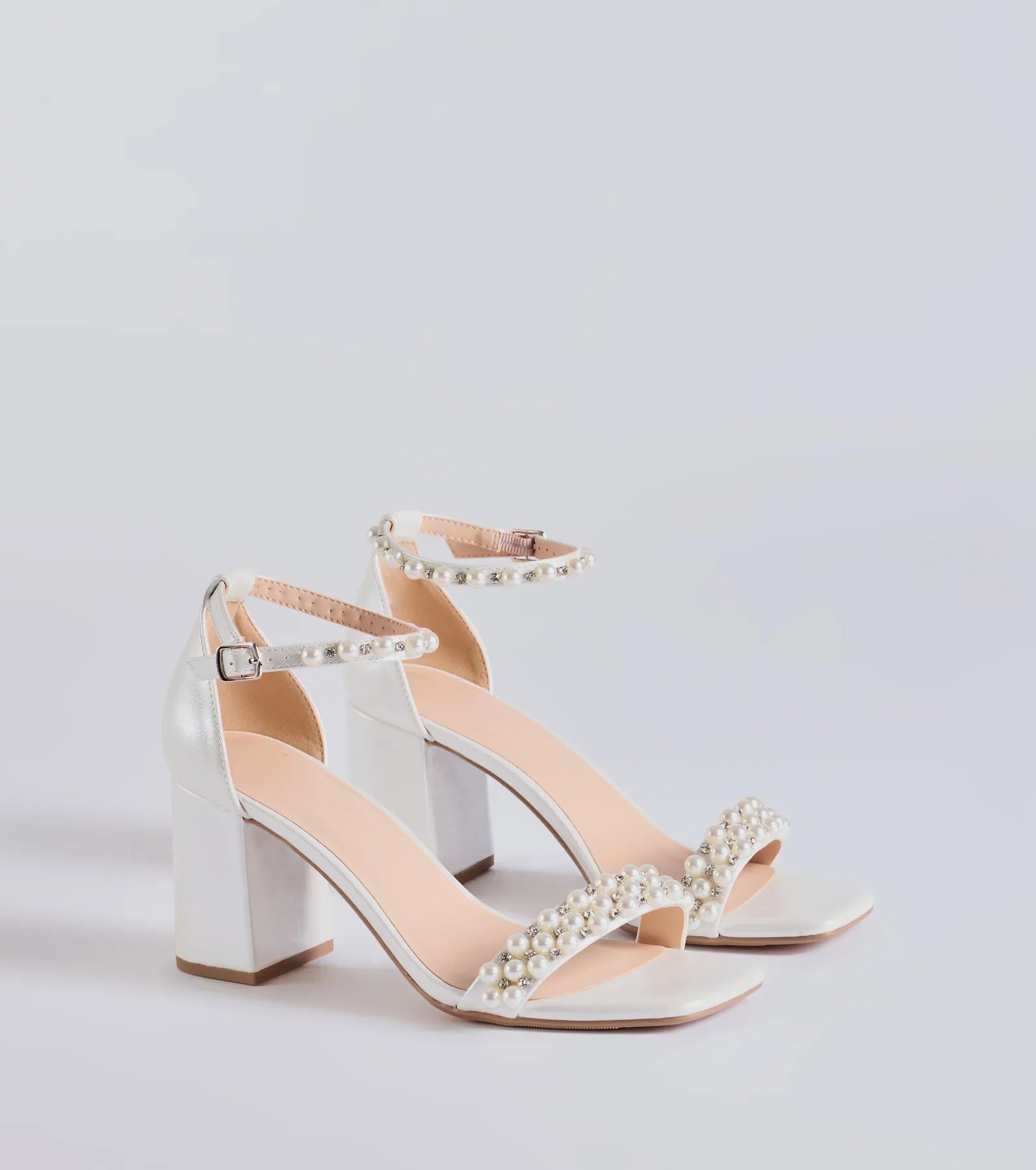 Endless Luxe Faux Pearl and Rhinestone Block Heels