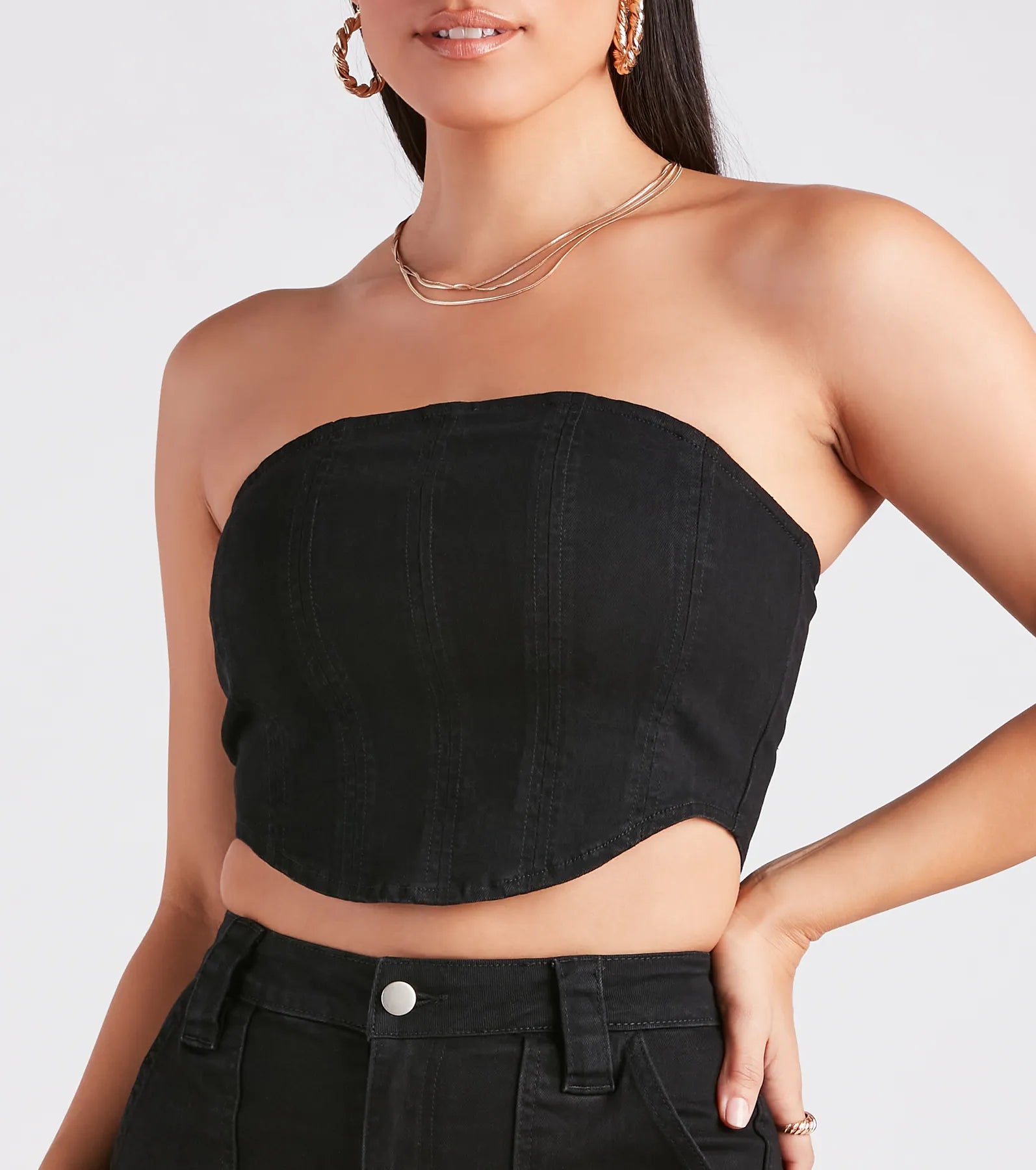 It's A Mood Strapless Twill Denim Corset