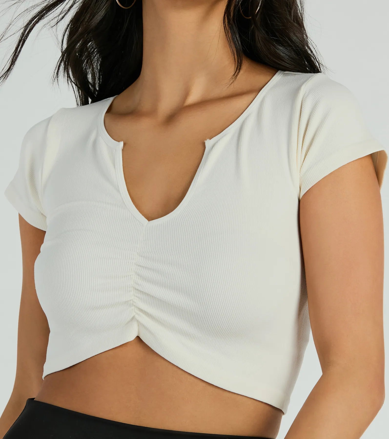 Sweetest Basic V-Neck Ruched Crop Top