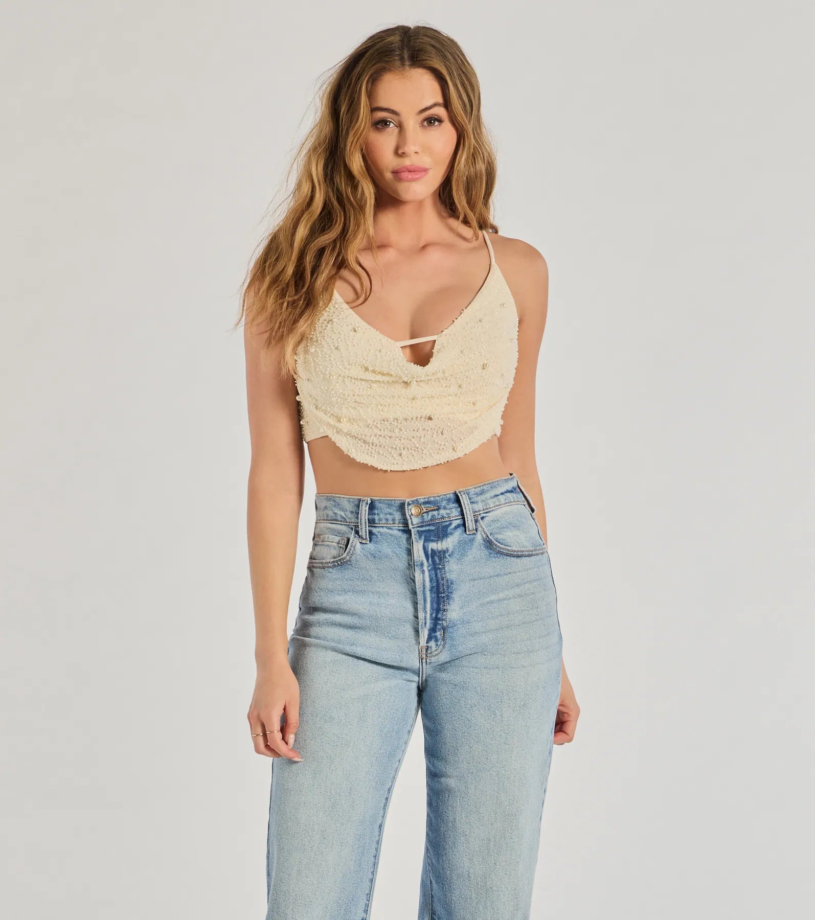 Glam Goals Faux Pearl Crop Top