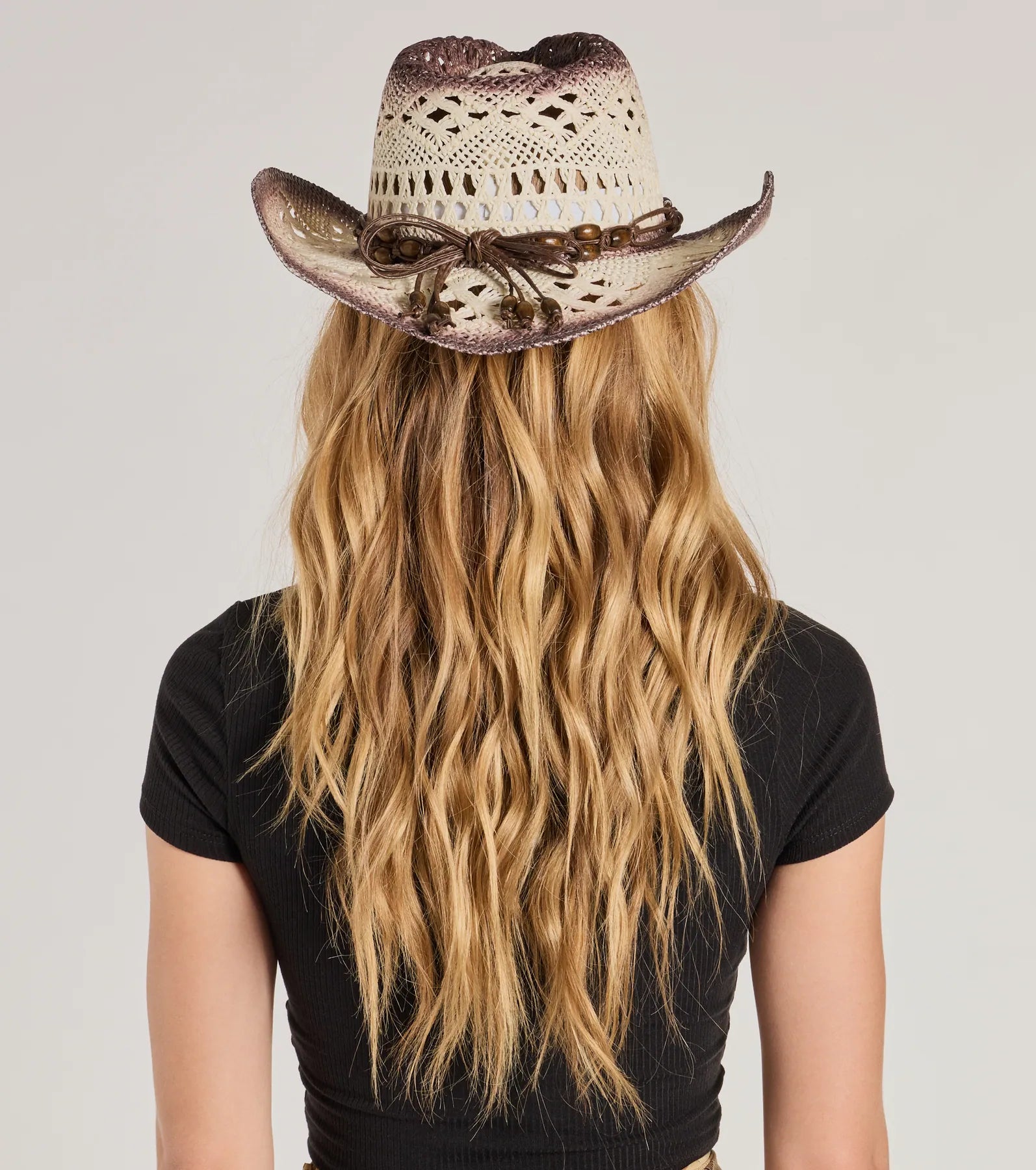 Boho Babe Out West Beaded Straw Cowboy Hat