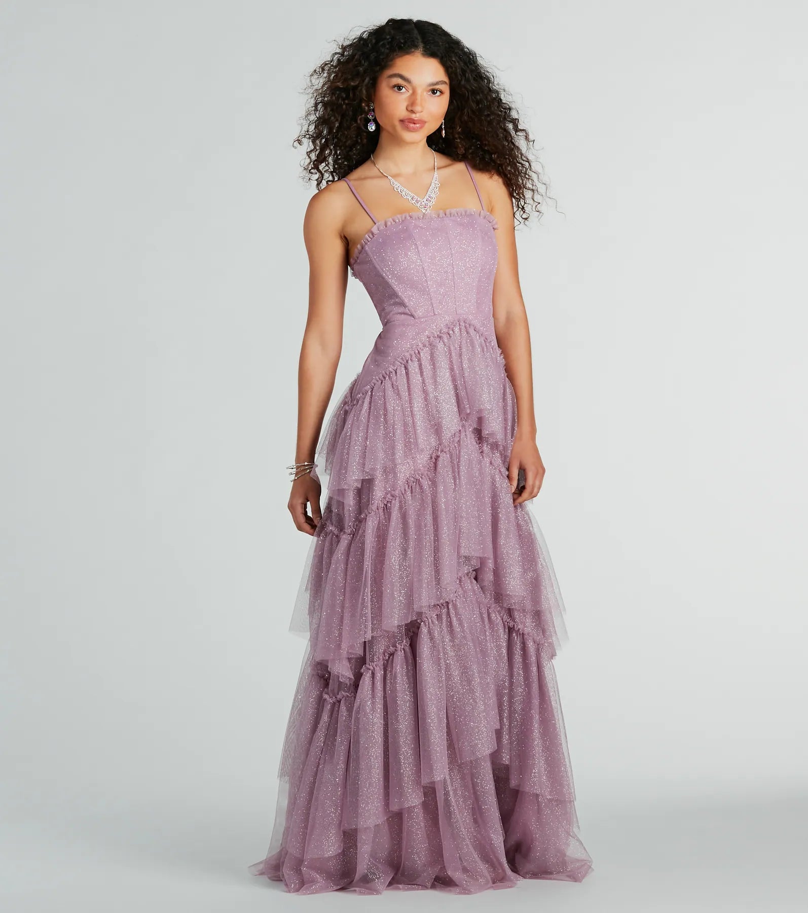 Saylor Formal Glitter Tulle A-Line Long Dress