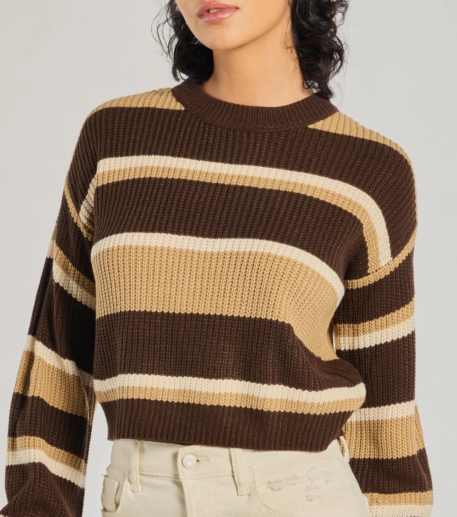 Preppy Style Striped Knit Crew Neck Sweater