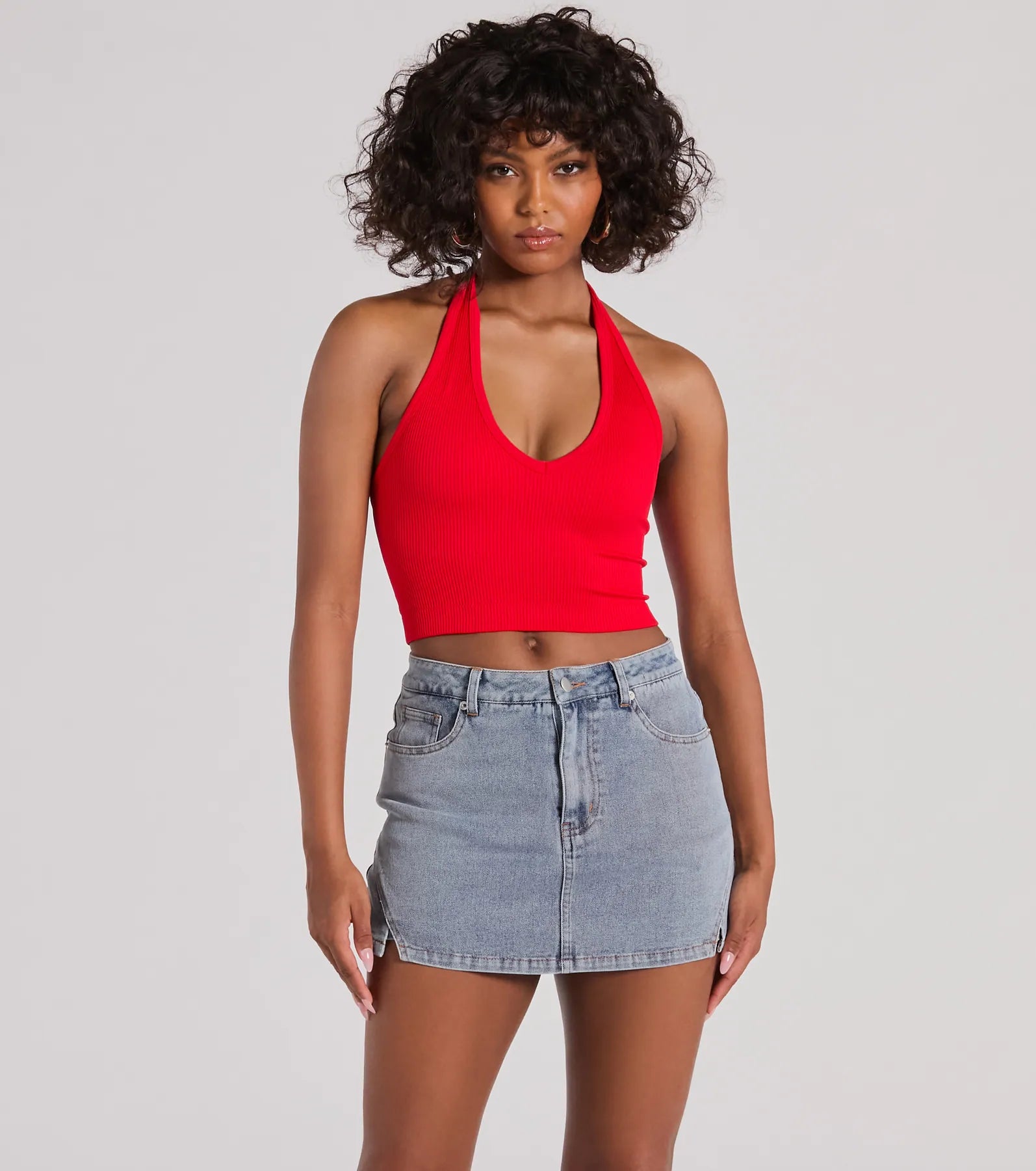 Favorite Look High-Rise Slit Mini Denim Skort