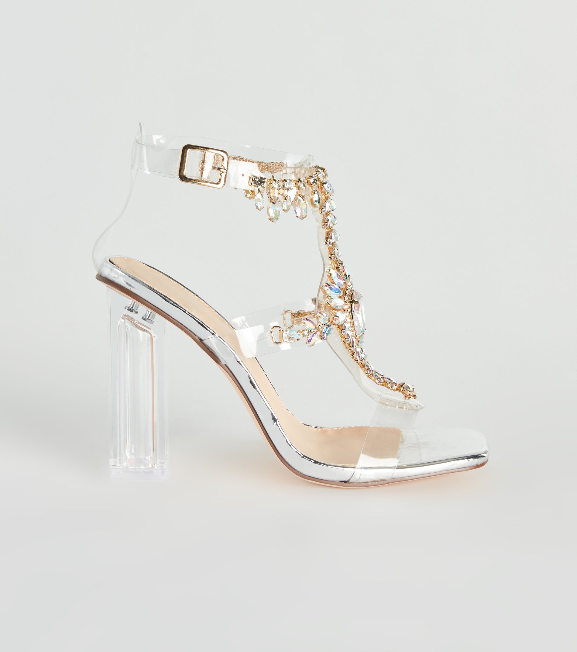 Midnight Glamour Iridescent Gemstone Clear Heels