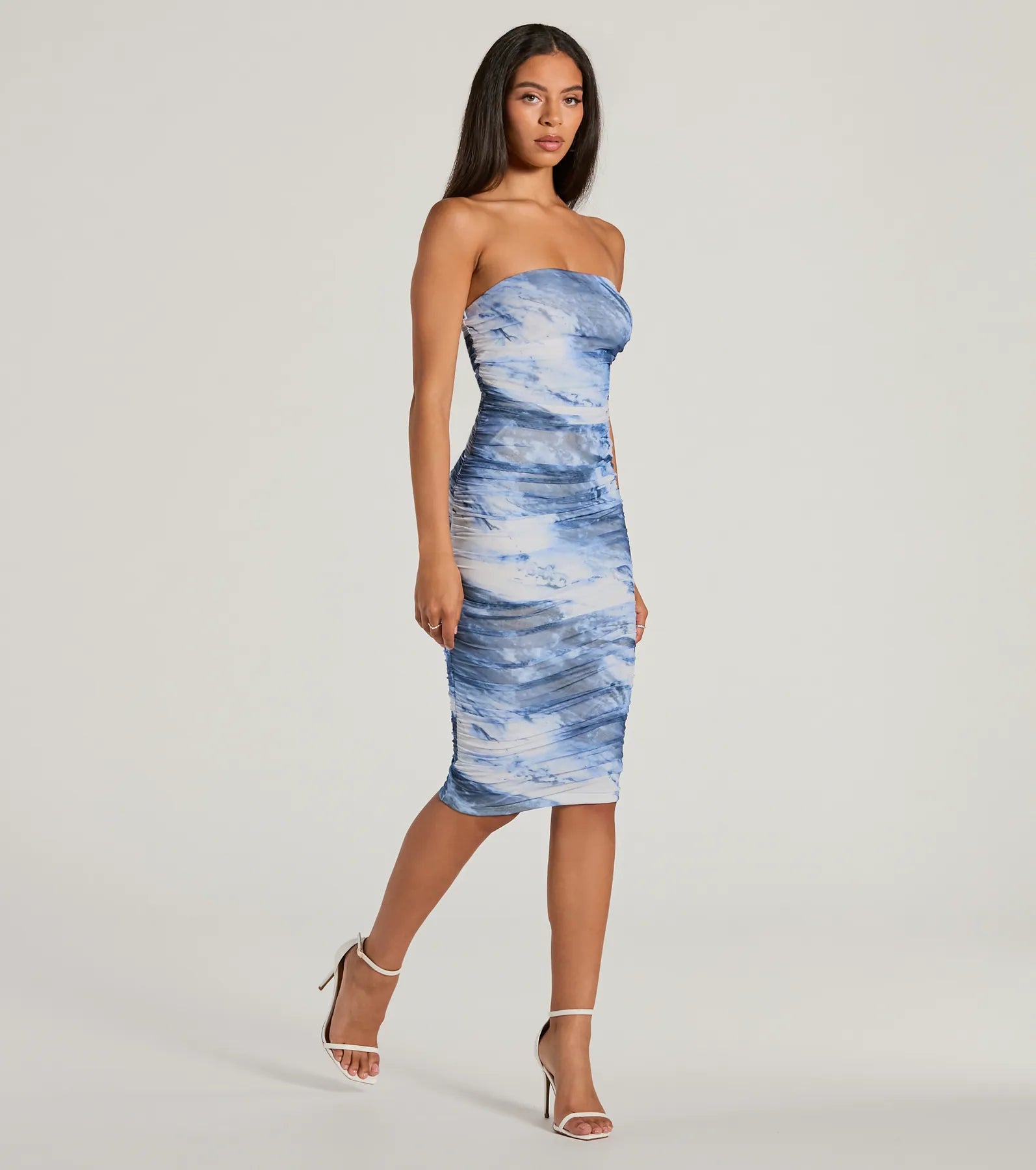 Made To Amaze Strapless Marble Bodycon Midi Dress