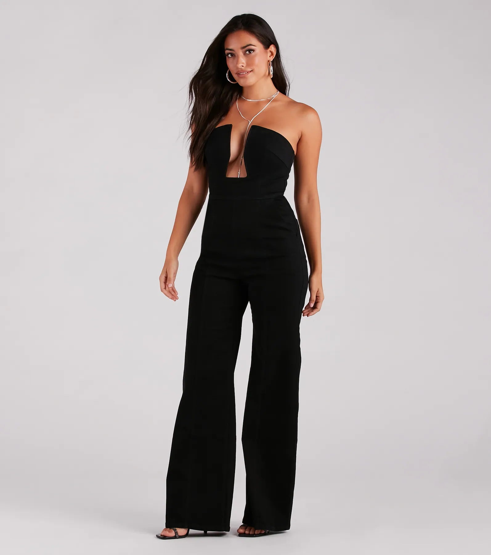 Entice The Night Plunge Neck Denim Jumpsuit