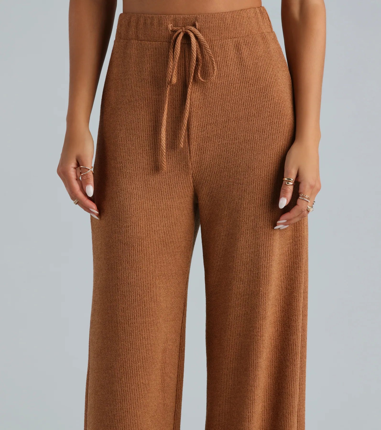 Weekend Mood Hacci Knit Wide-leg Pants