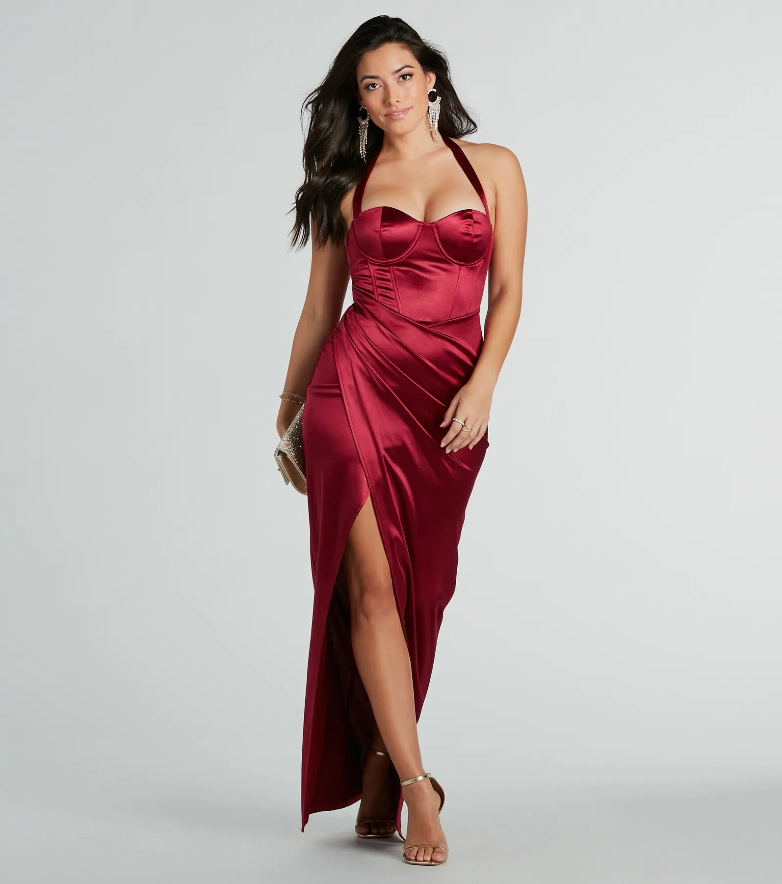 Karen Formal Sweetheart Halter Corset Satin Dress