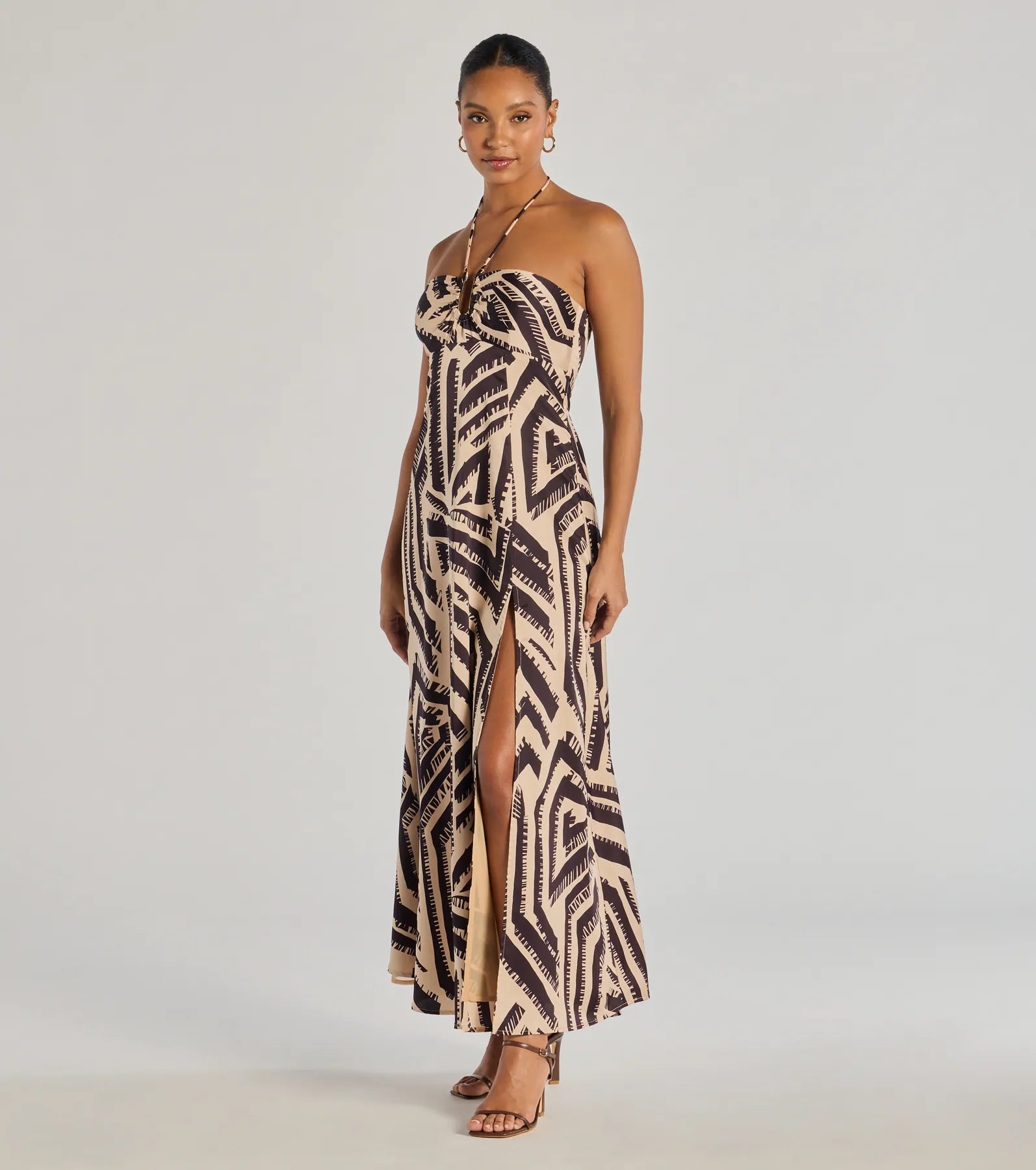 Chic Breezes Halter Boho Satin Maxi Dress