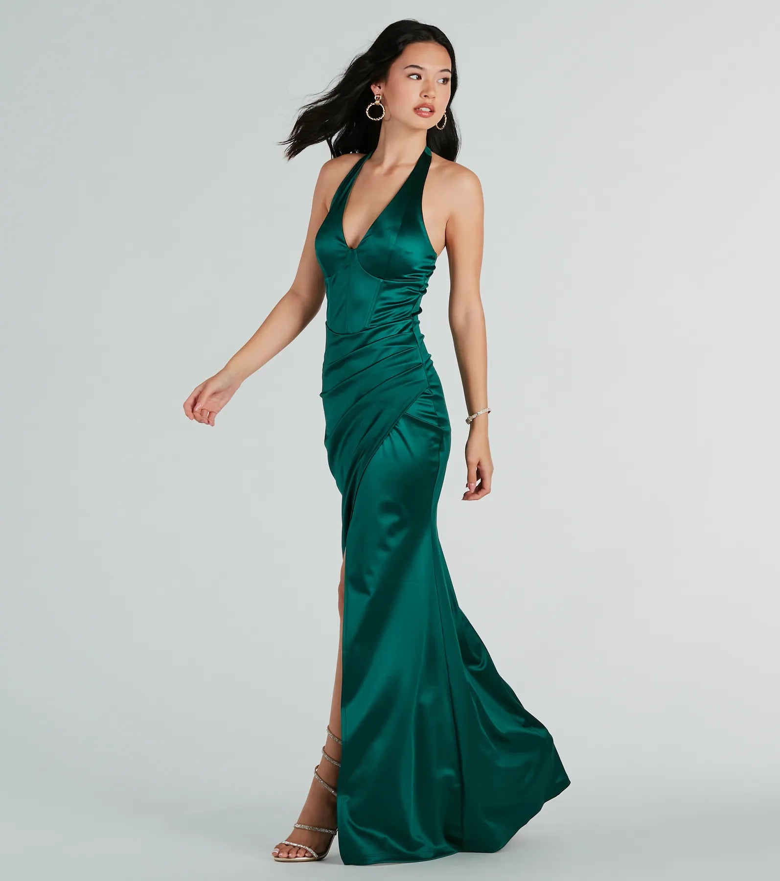 Melissa Formal Satin Halter Mermaid Long Dress