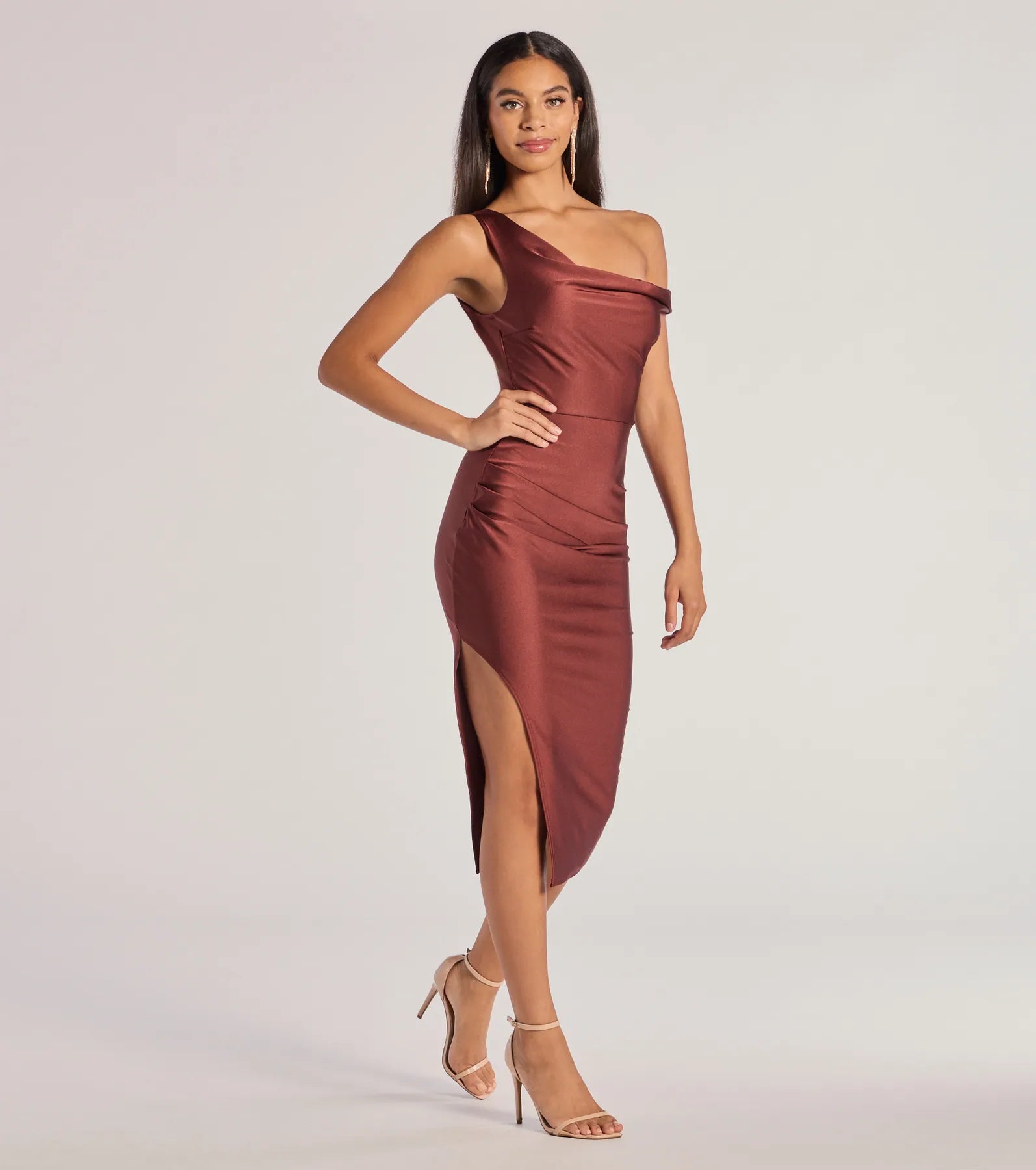 Iconic Silhouette Off-Shoulder High Slit Midi Dress