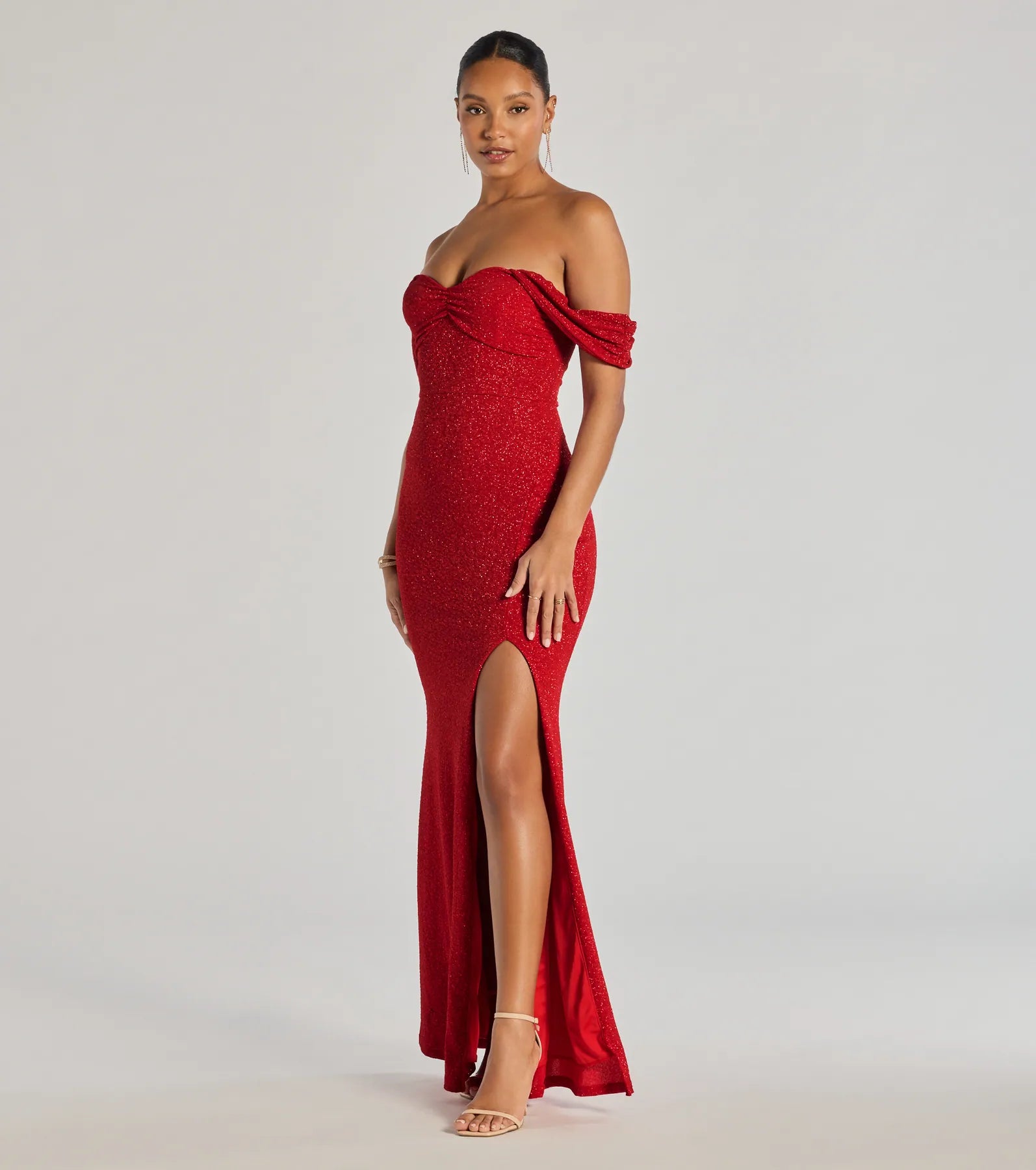 Tamara Off-The-Shoulder Mermaid Glitter Formal Dress