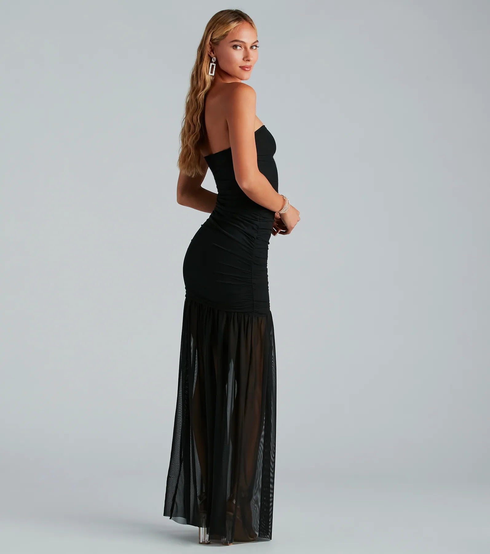 Shaliee Formal Mesh Strapless Mermaid Dress