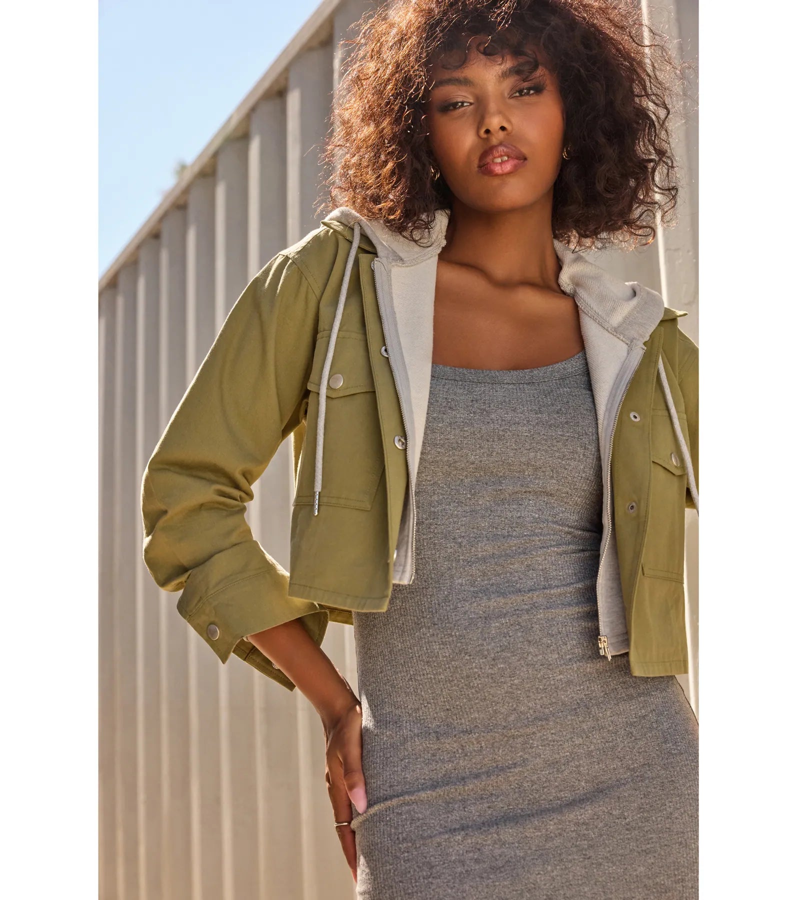 Cozy And Cool Twill Layered Hoodie Jacket