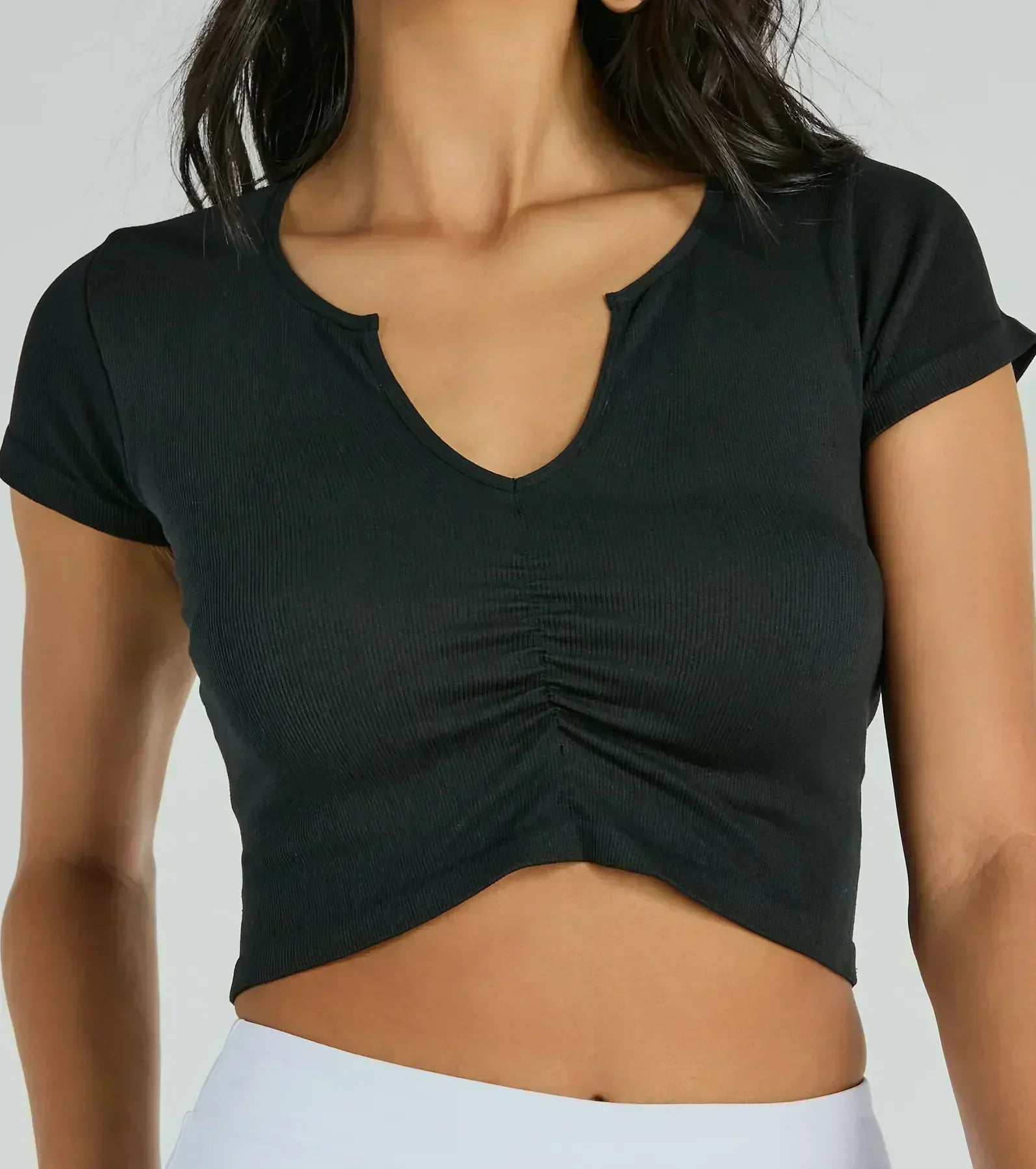 Sweetest Basic V-Neck Ruched Crop Top