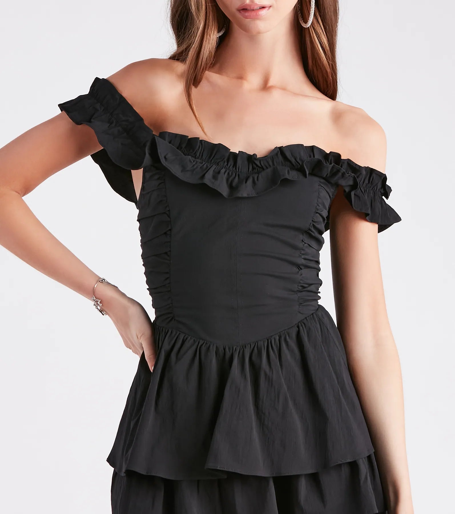 So Lovely Off-The-Shoulder Ruffled Skater Dress