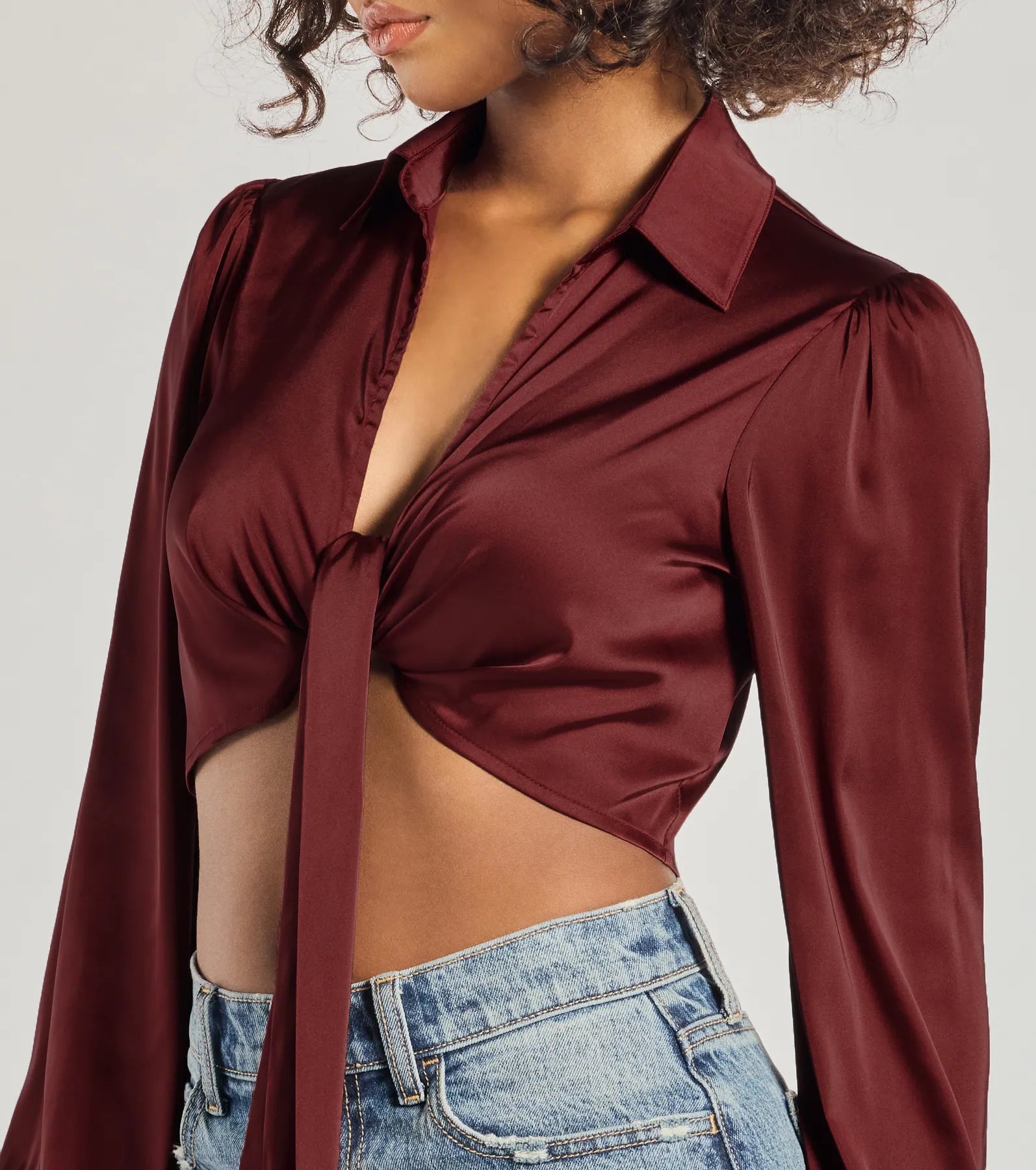 Sleek Mood Satin Tie-Front Crop Top