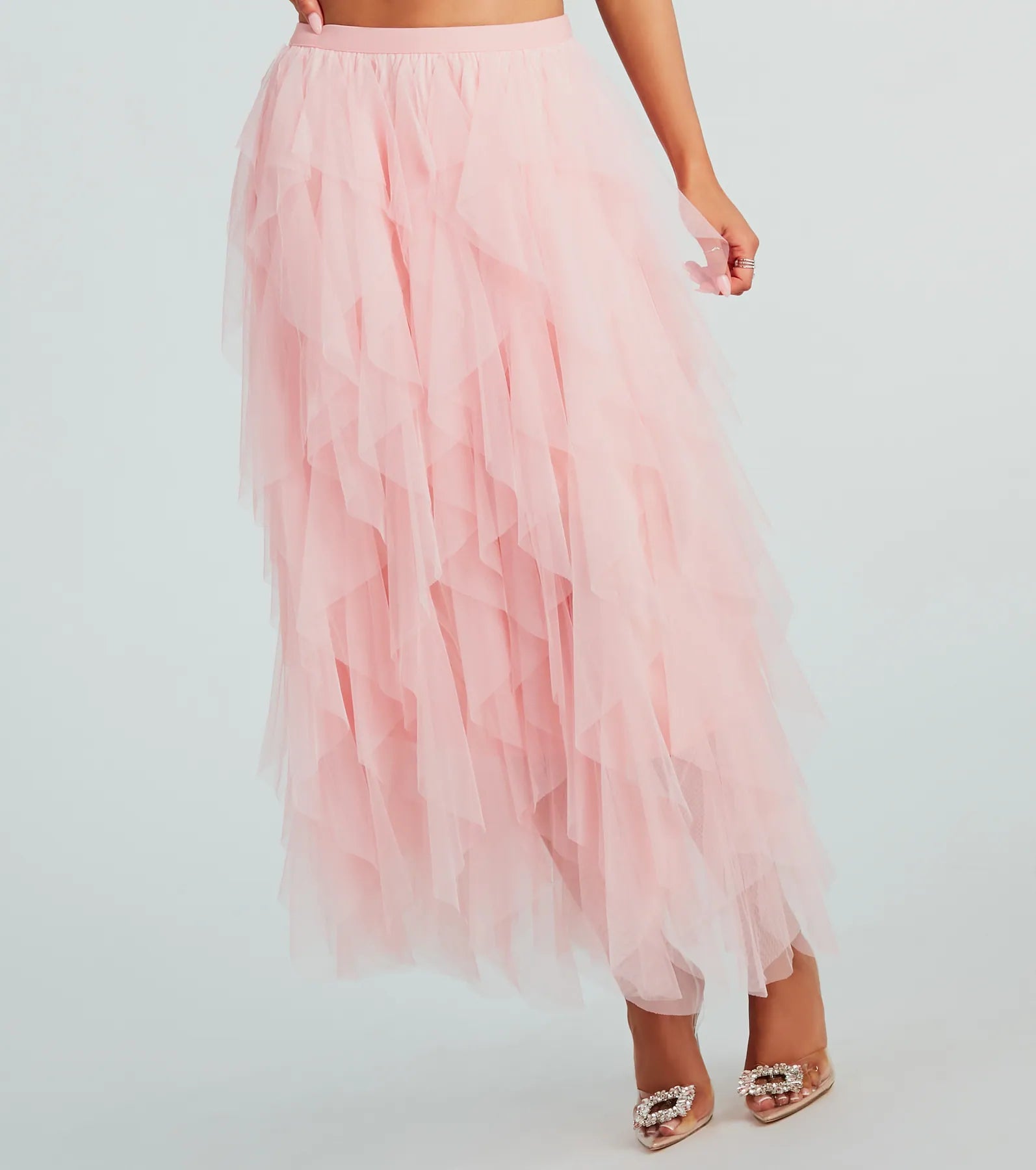 A Little Drama Ruffled Tulle Midi Skirt