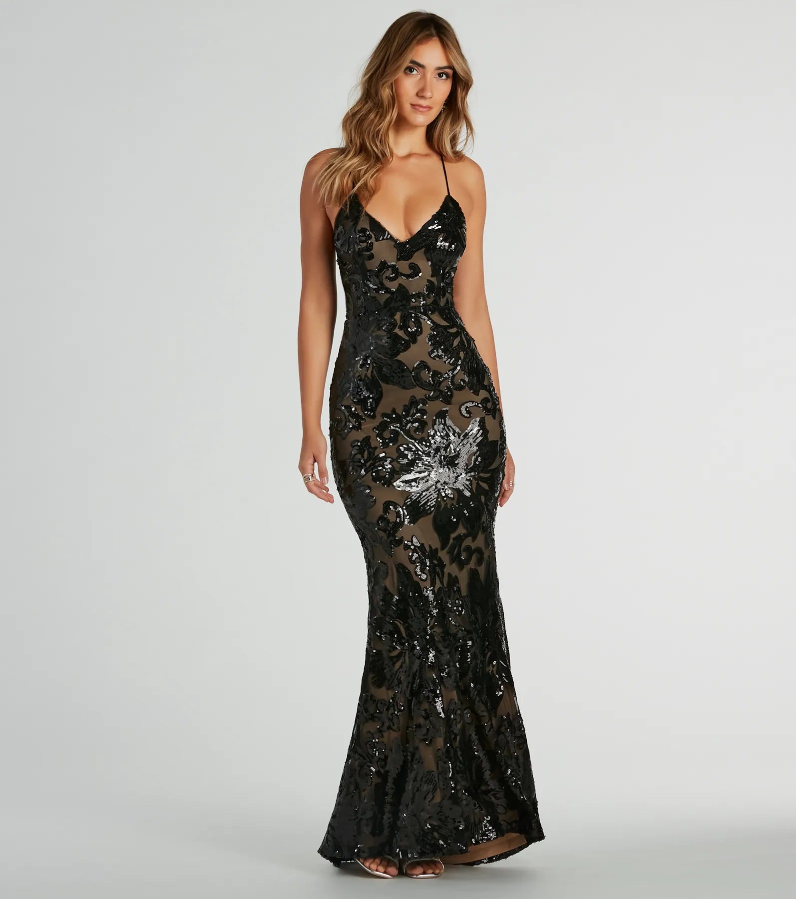 Alison Lace-Up Mermaid Sequin Formal Dress