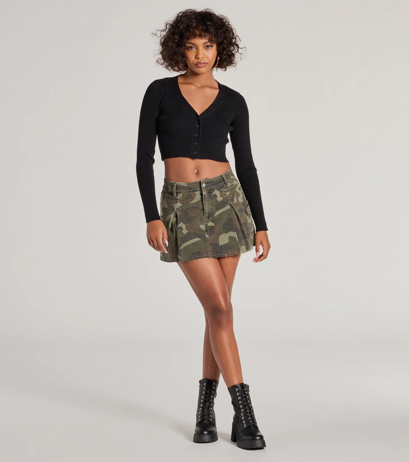 Adventurous Babe Camo Pleated Cargo Mini Skirt