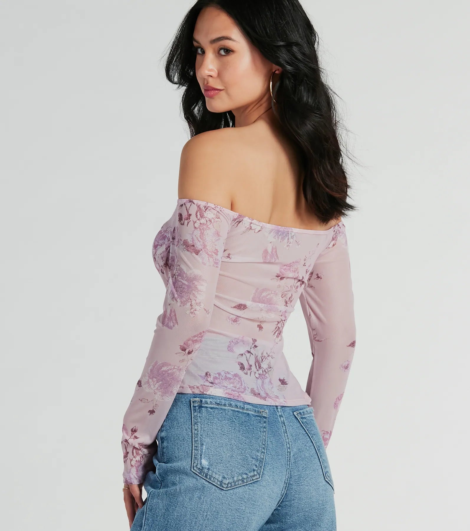 Floral Daydream Off-The-Shoulder Mesh Top