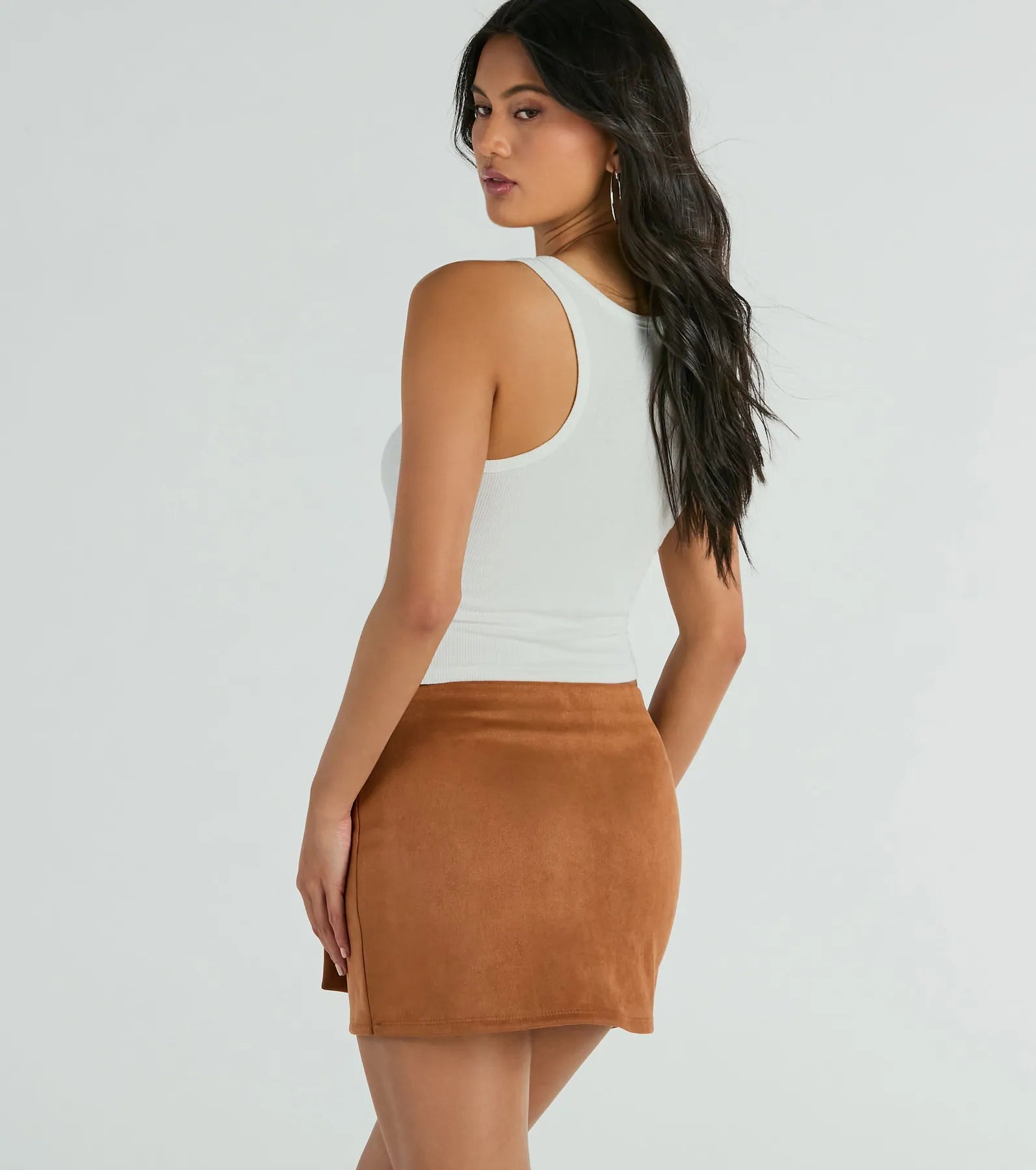 Going Everywhere Belted Faux Suede Skort