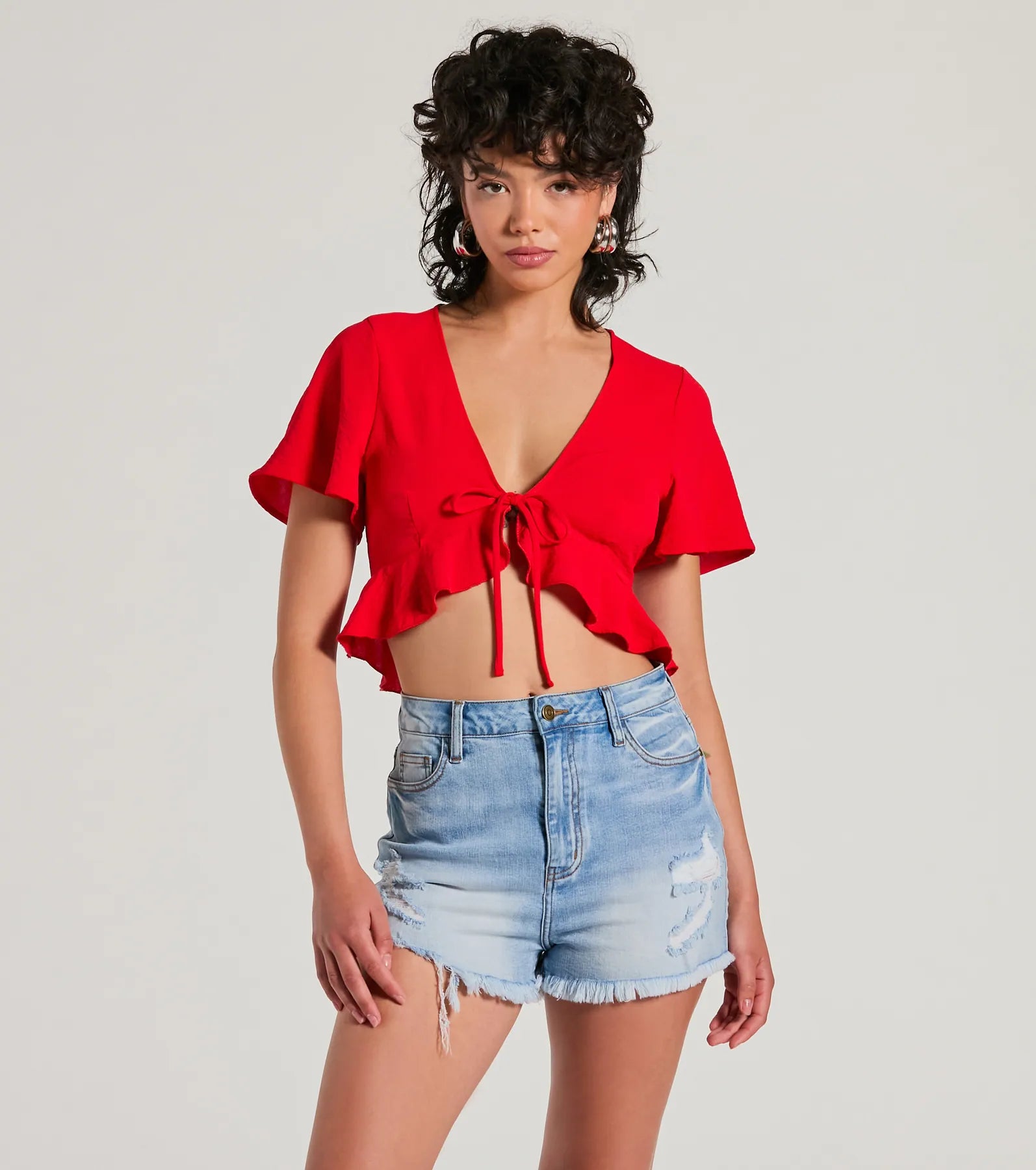 Sweeten Me Up Flutter Sleeve Tie Front Crop Top